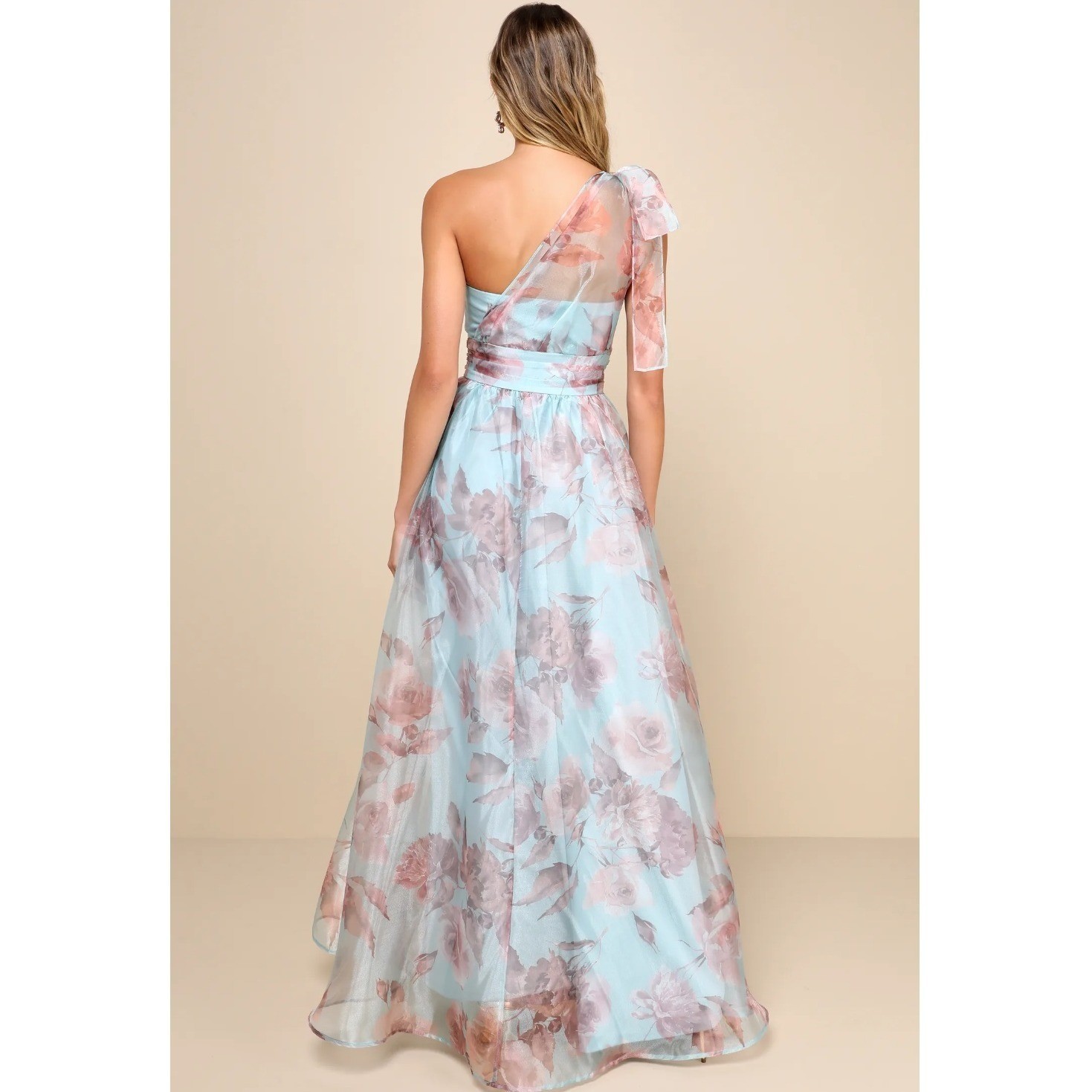Lulus Dramatically Lovely Light Blue Floral Organza One Shoulder Maxi Dress 1X