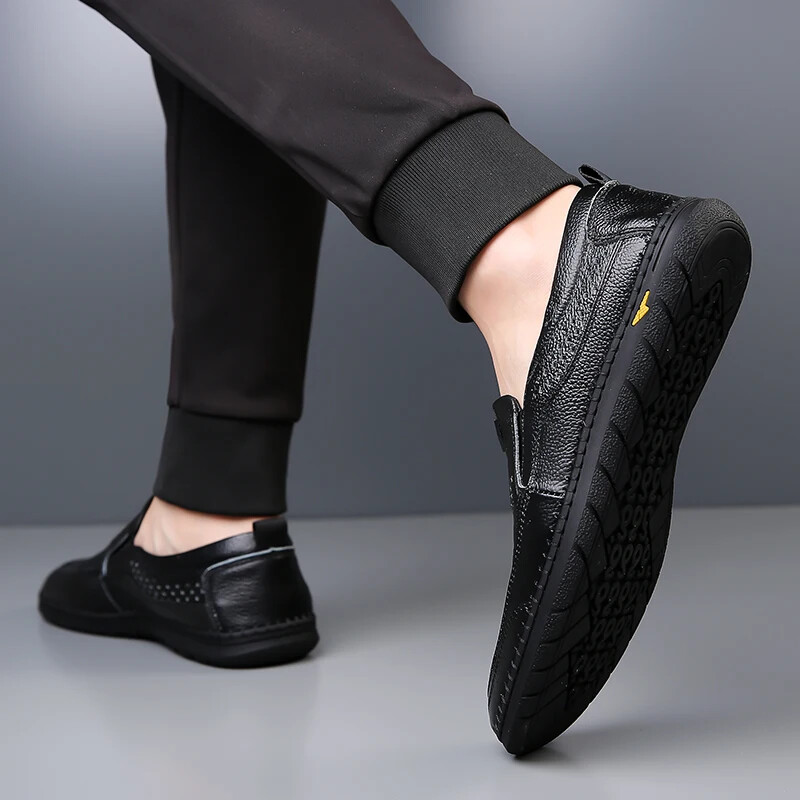 Men’s Casual Breathable Loafer Genuine Leather Moccasin Hollow Out Driving Shoes