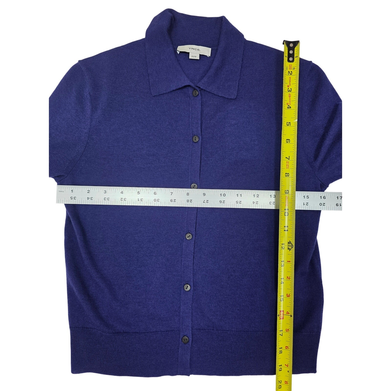 NWT VINCE XS Deep Iris Button-Up Wool Blend Short-Sleeve Cardigan