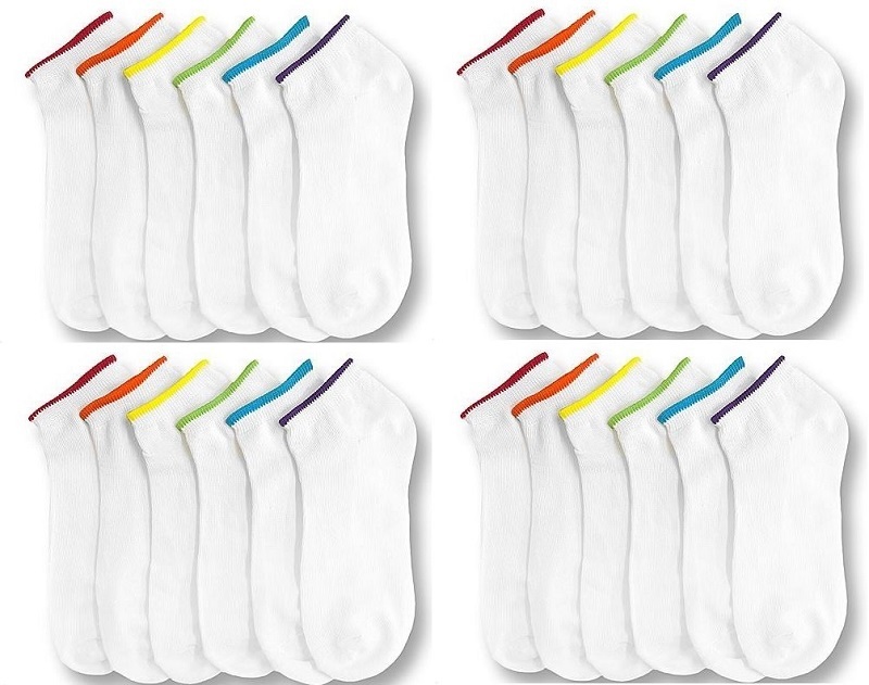 12 Pairs Lot Womens WHITE Ankle Spandex Low Cut Socks Colors #70023A Size 9-11