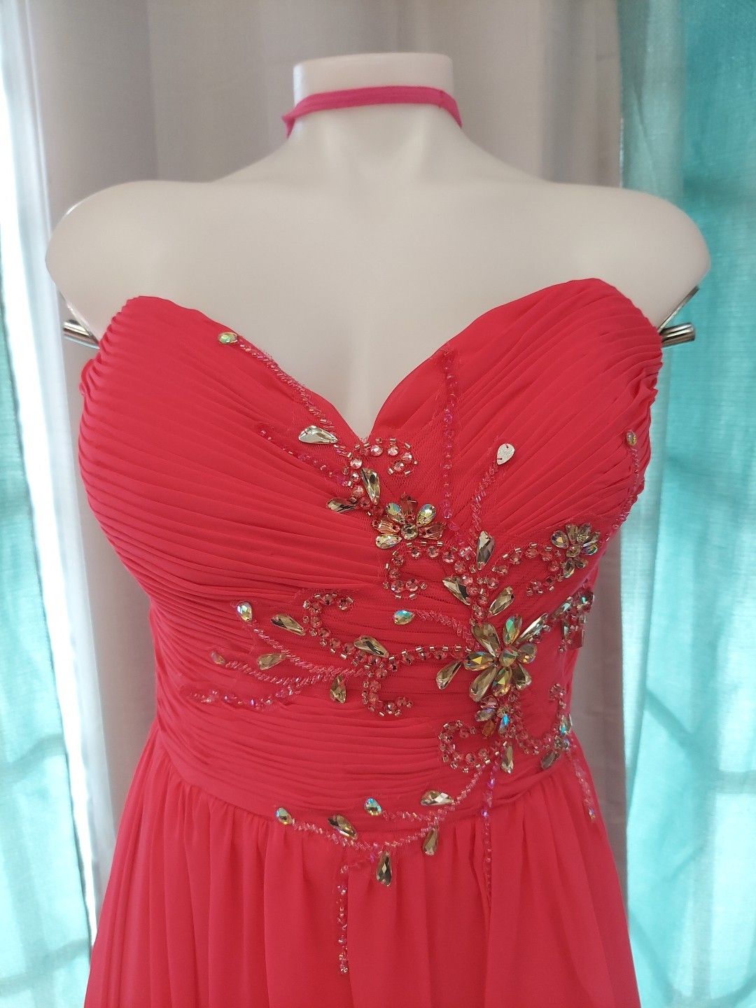 **Intrigue Co. Sz 18 Fushia Pink Gem Accent Prom Dress seetrough Overlay **