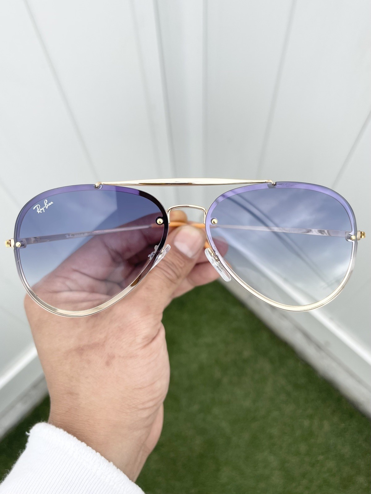 NEW Authentic Ray Ban Blaze Aviator RB3584-N 3584 Gold Blue Gradient Size 61/13