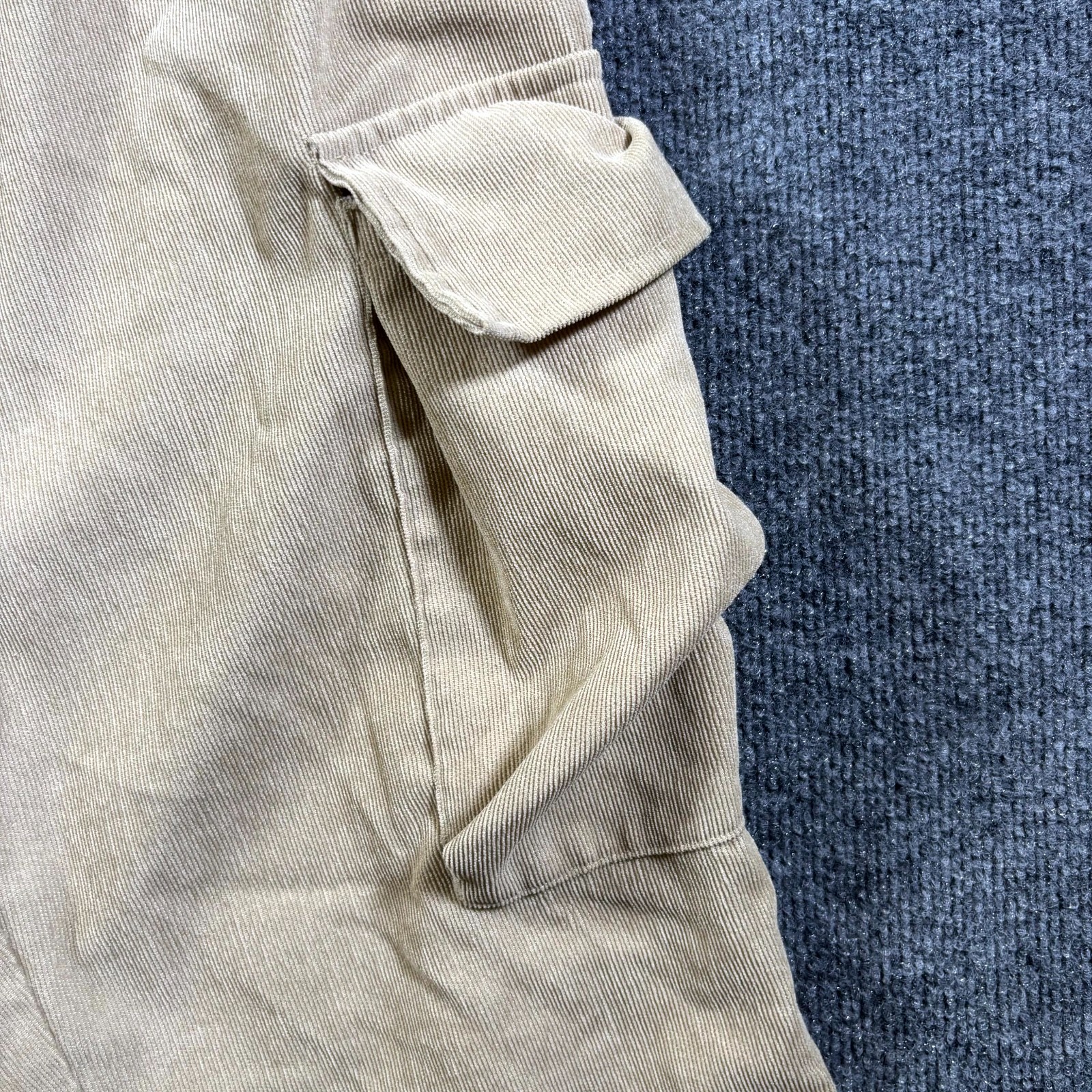 BoohooMAN Cargo Pant Men’s XL Beige Polyester Corduroy Tapered Workwear Stretch