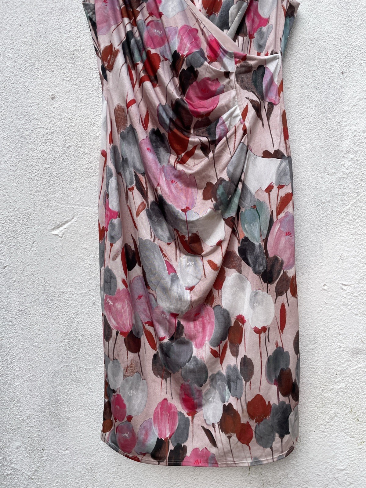 Phase 8 Pencil Dress Womens 12 38” Pink Floral Tulips Short Sleeve Wedding Party