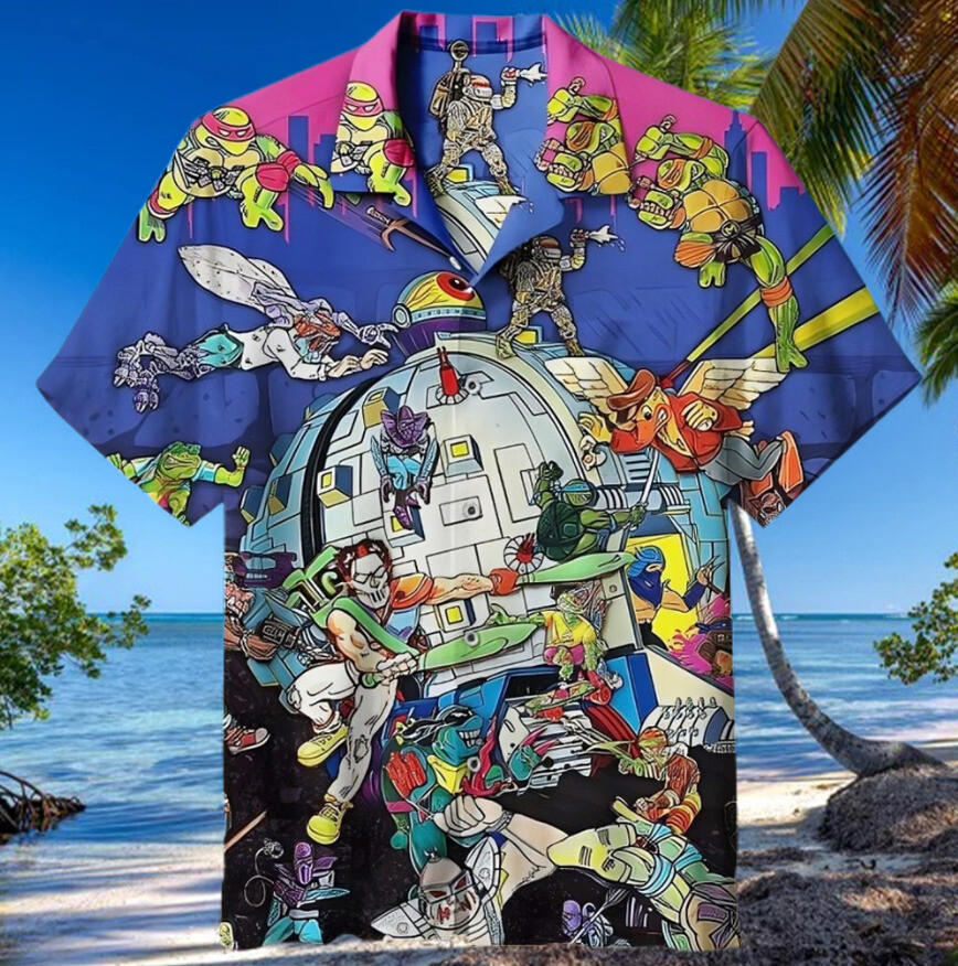 Vintage Ninja Turtles Pattern 3D Hawaiian Shirt Aloha Shirt Gift For Holiday