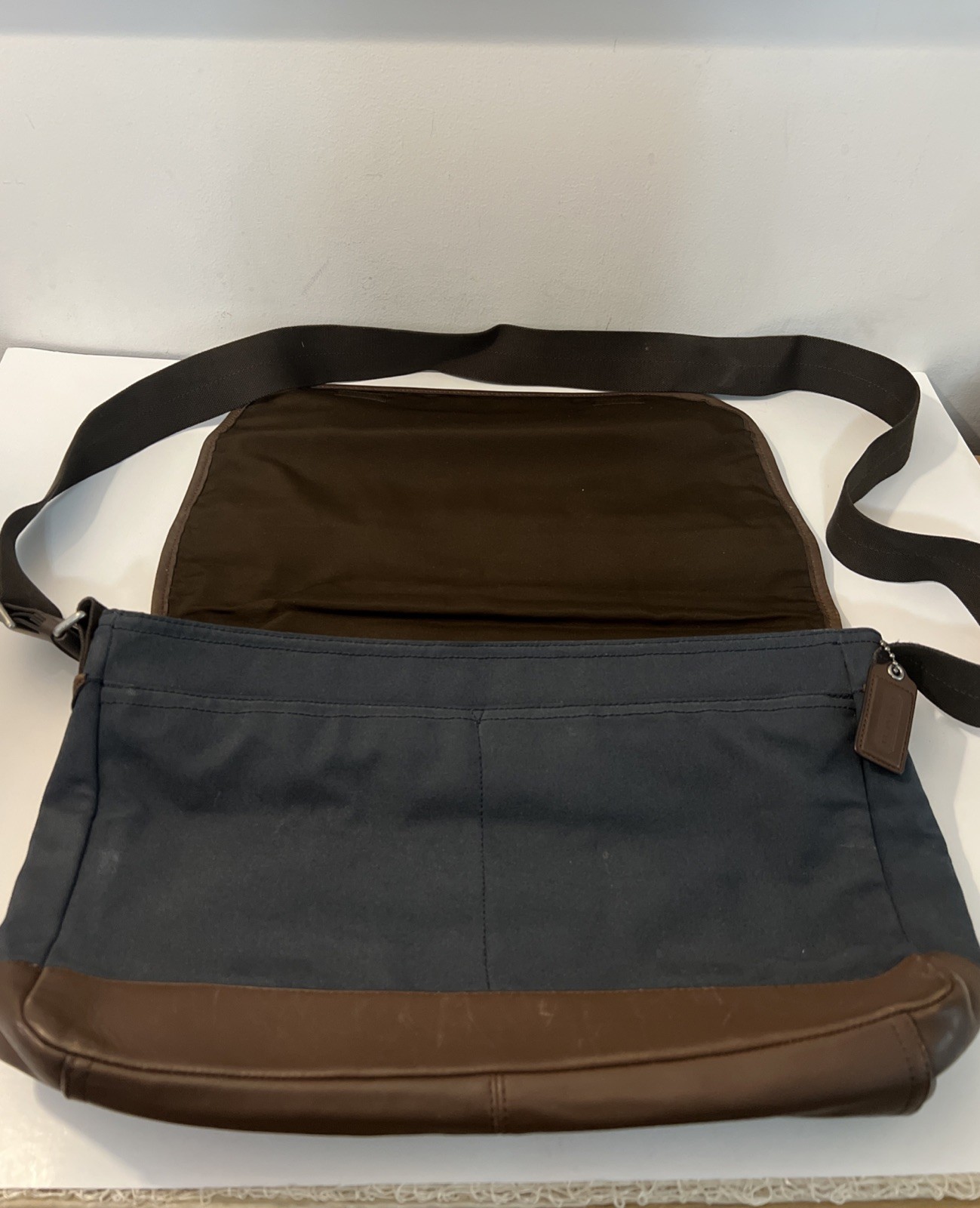 COACH Camden Messenger Bag Brown Grayish-blue Canvas Leather Trim 70829