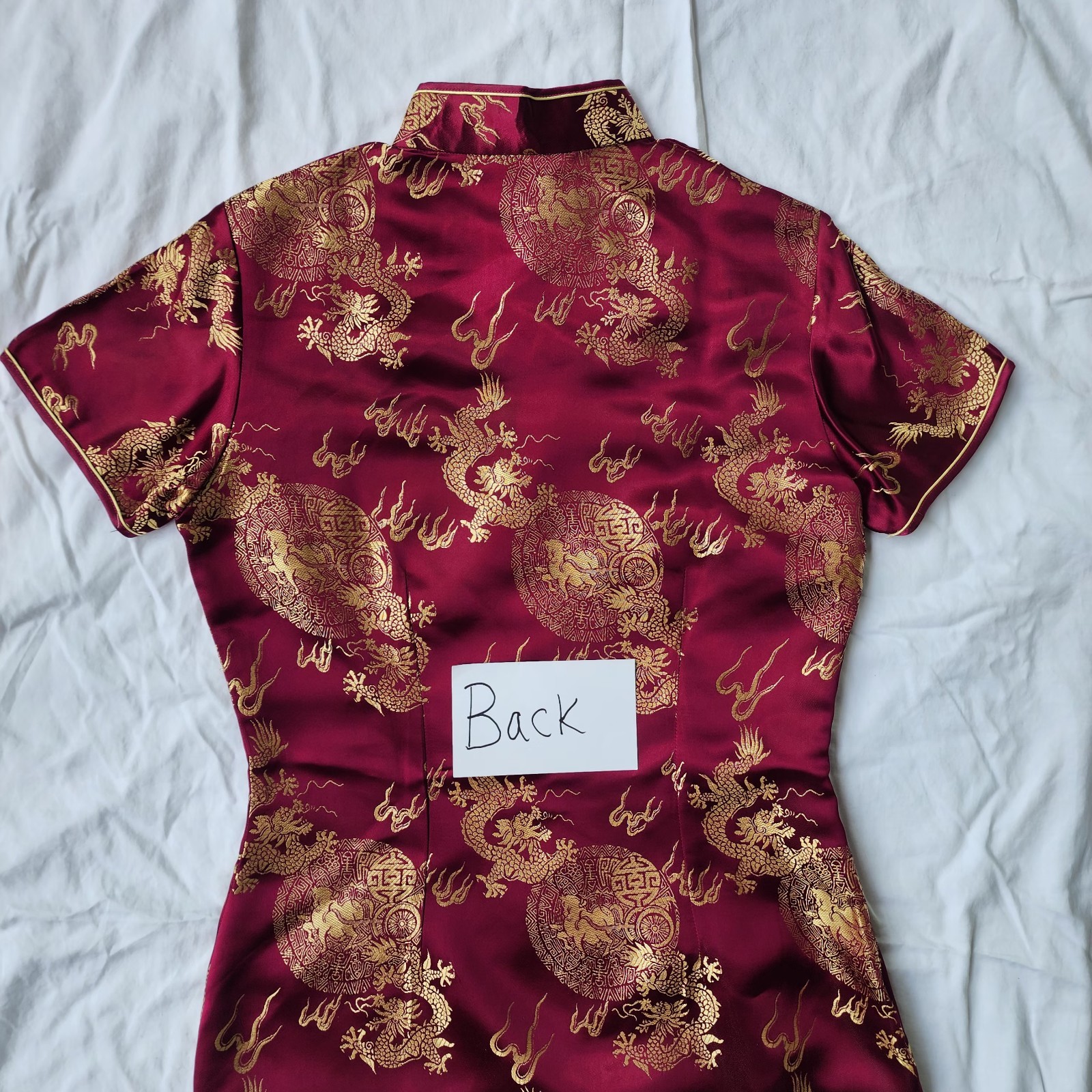 Women’s Vintage Cheongsam Burgandy And Gold Mini Dress Size M