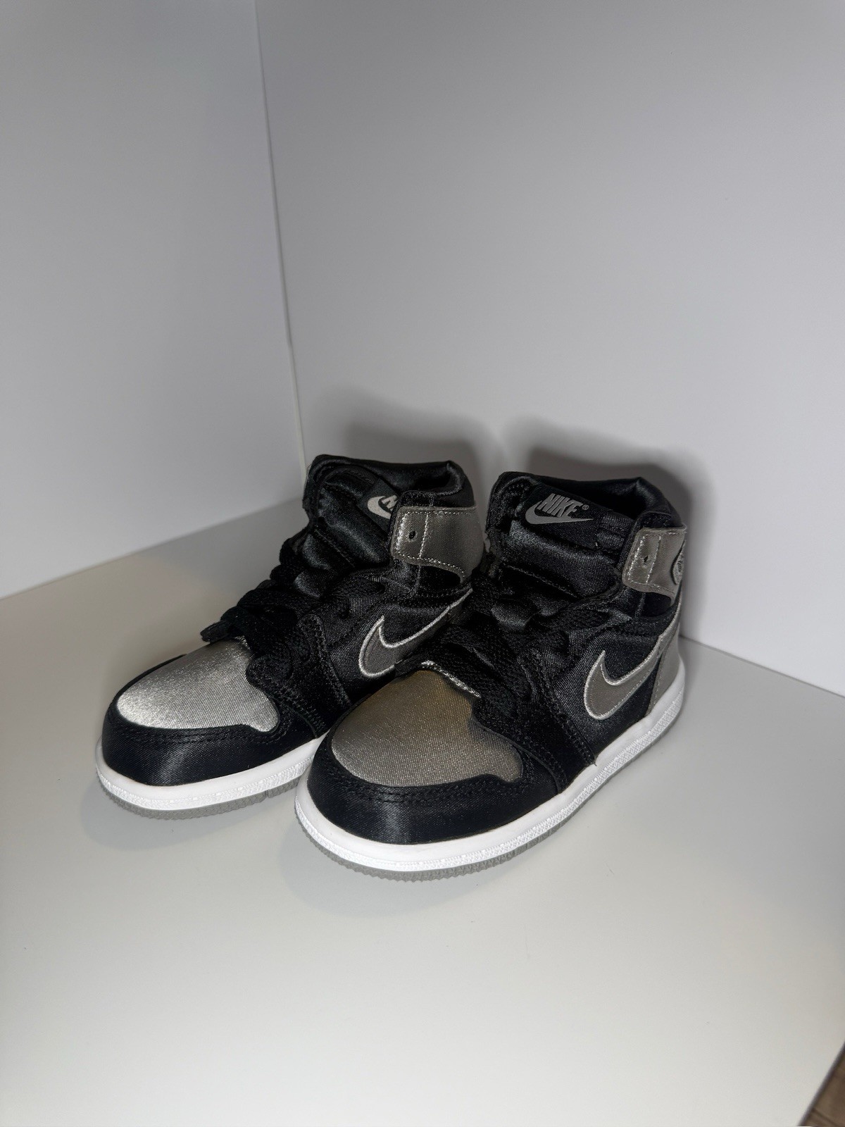 Nike TD Air Jordan 1 Retro High OG Satin Shadow Black/Grey FD5305-010 Size 7c