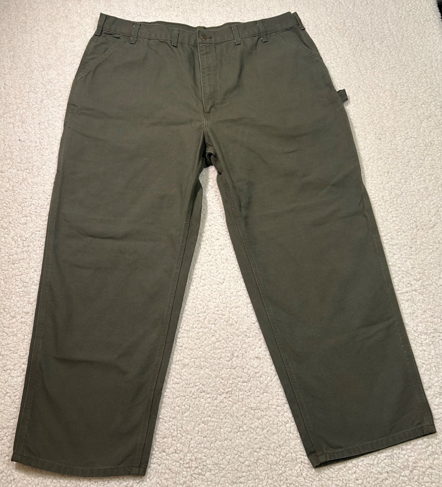 Carhartt Green B11 MOS Duck Canvas Dungaree Fit Pants Sz 44×30 USA UNION MADE