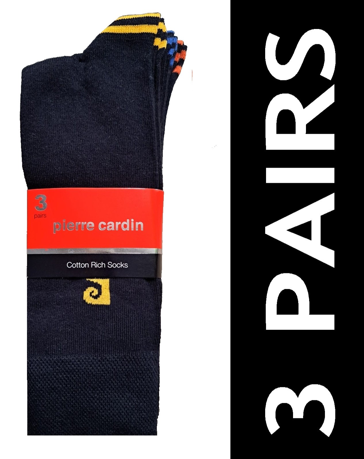 PIERRE CARDIN | Mens 3 PACK Black Tipped Socks | One Size UK 7-11 EU 40-46