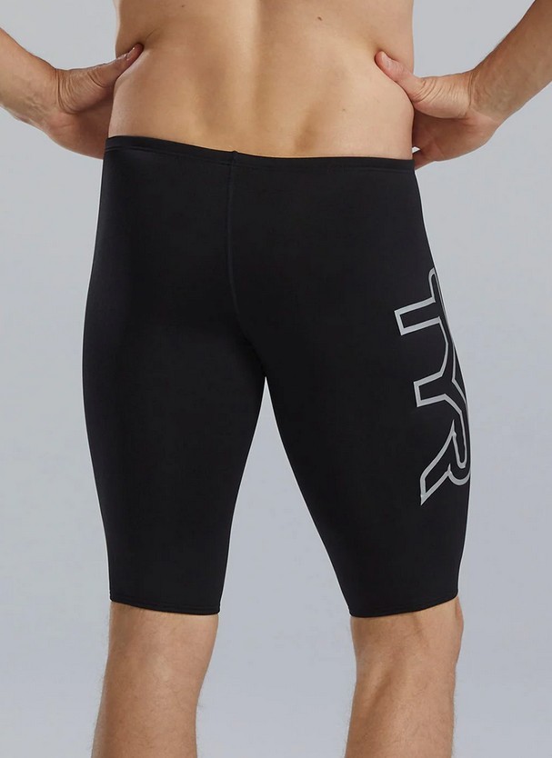 TYR Men’s Solid Jammer Swim Bottoms Black/Gray, Size 26 (XS)