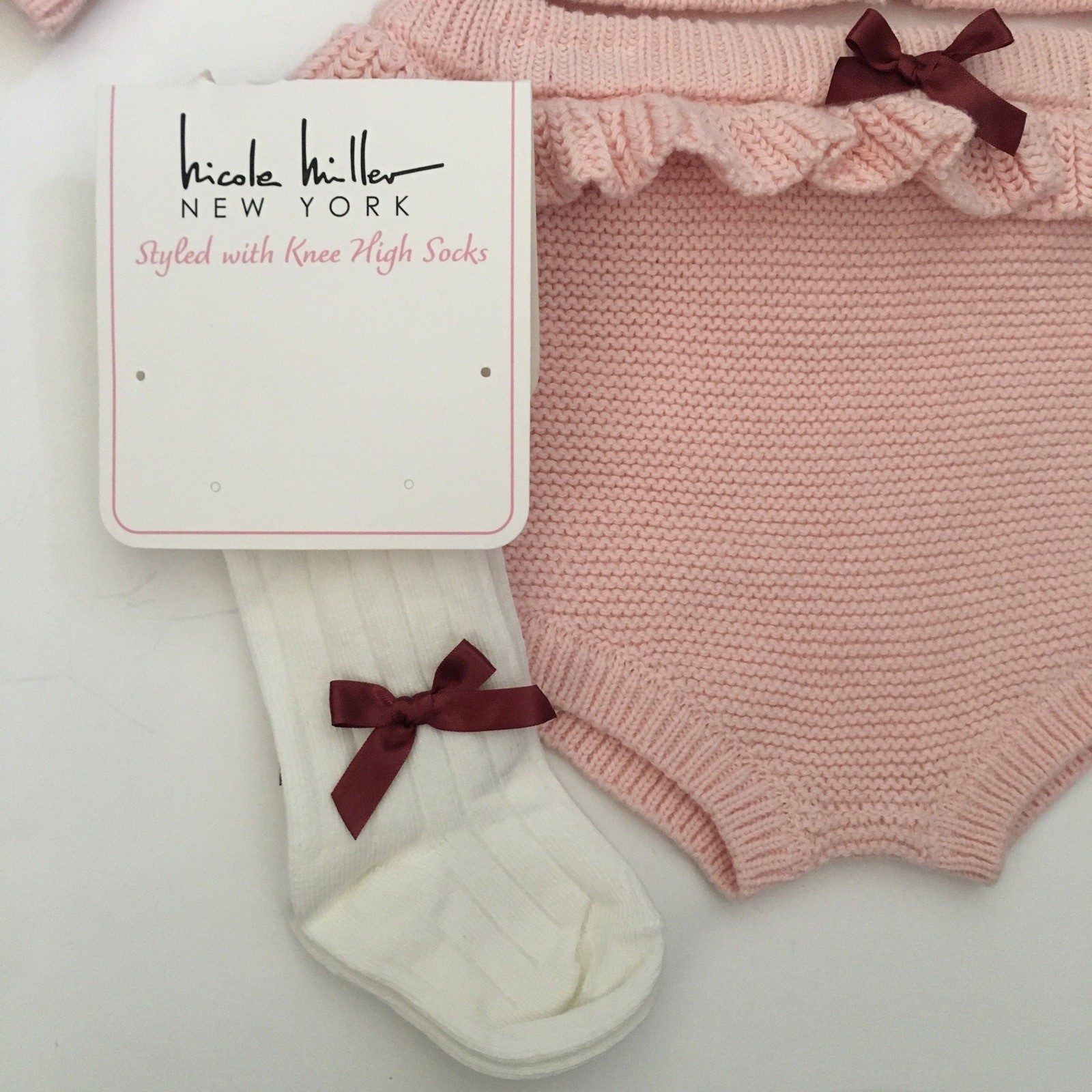 NEW Baby 6-9M Knit Cherry Sweater & Bloomers 3 pc Set Pink | Nicole Miller