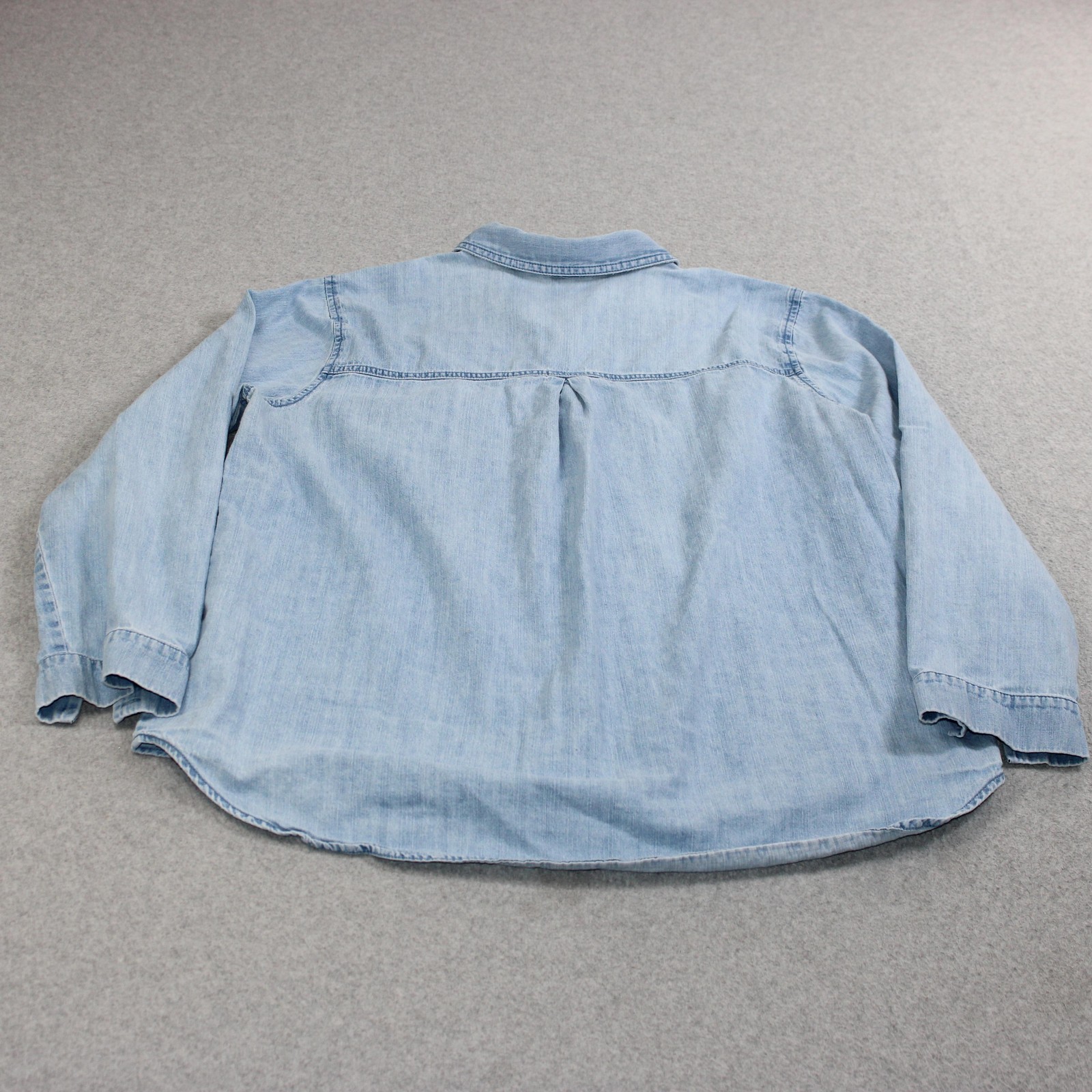 Eileen Fisher Shirt Women Large Blue Chambray Button Organic Cotton Shacket READ