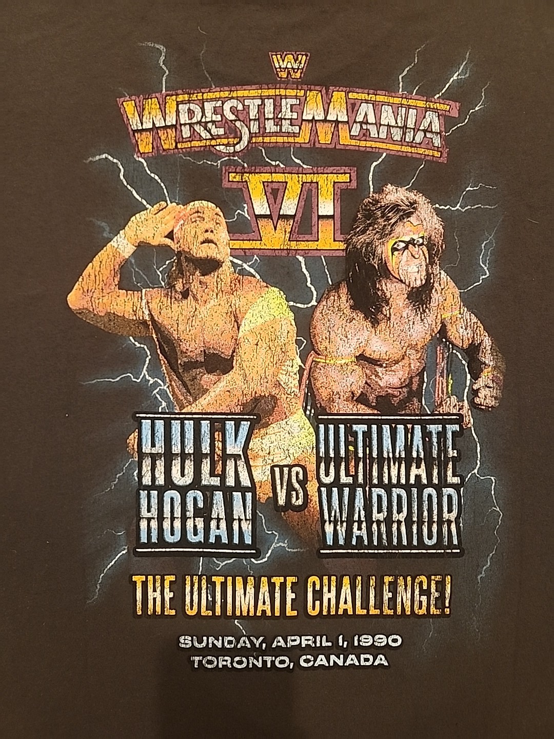 New WWE WrestleMania VI Hogan Ultimate Warrior Mens Medium Wrestling 80s Tee
