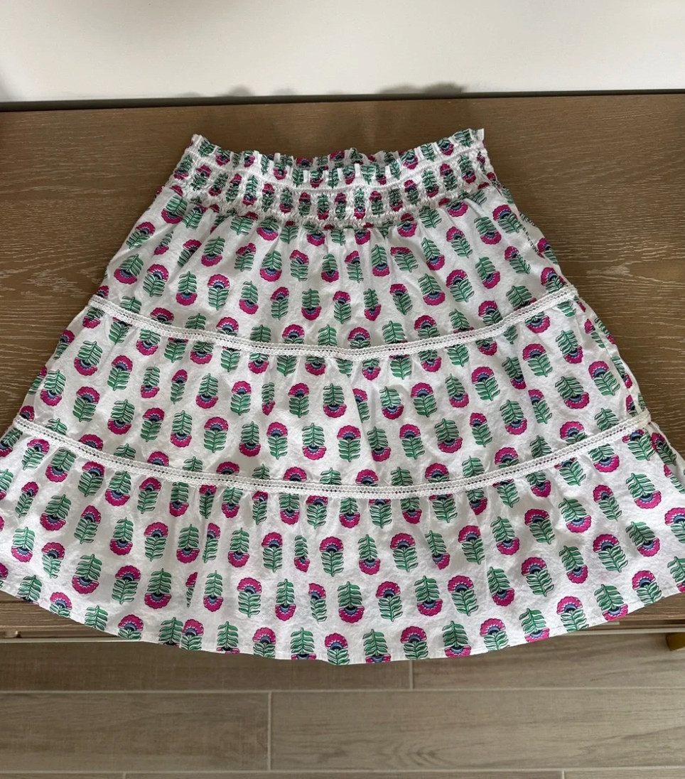 XS J.Crew Factory White Floral Print Tiered Elastic Waist Mini Skirt NWT