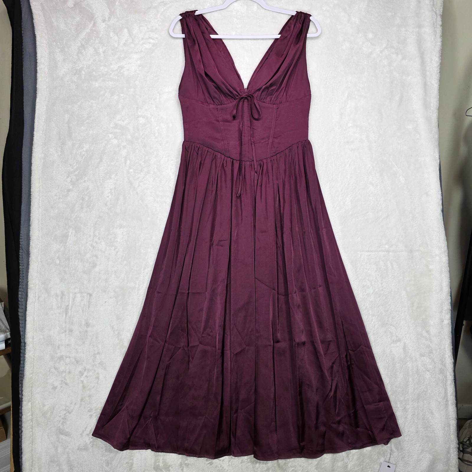 Boohoo Burgandy Milkmaid Maxi Dress Deep Plunge V-neck Sz 6 Basque Sleeveless