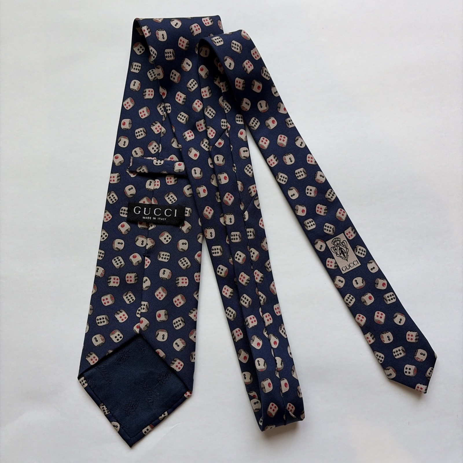 【GUCCI】Gucci Dice Pattern Tie, 100% Silk, Men’s, Made in Italy, Navy, Iv…