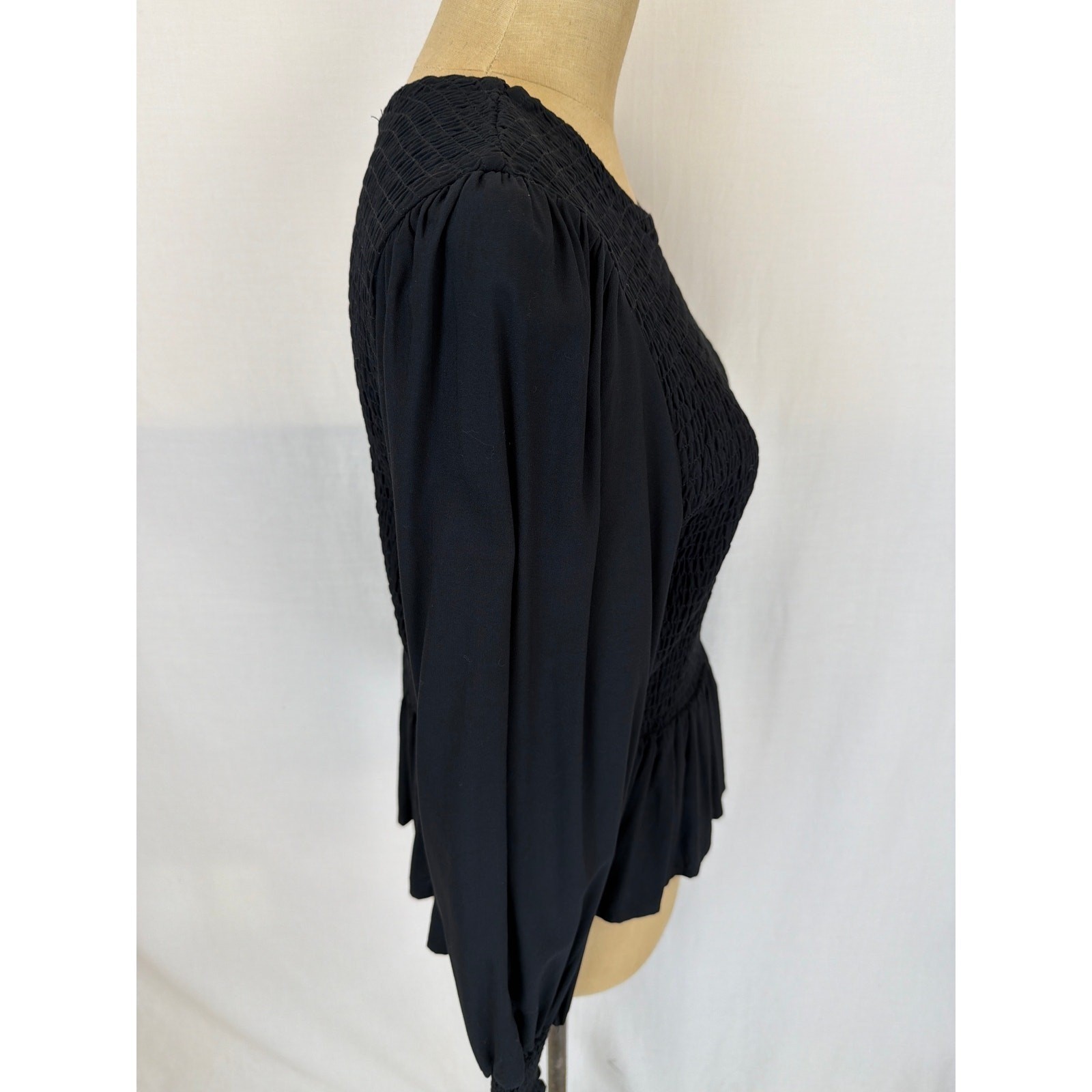 NWT Dear John Black 100% Rayon Top XL #0401 Smocked