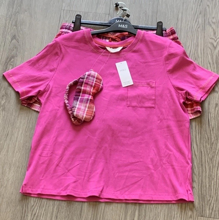 BNWT M&S Women/Ladies Fuchsia Cotton Pyjamas Sets With Eye Mask Size Uk 20