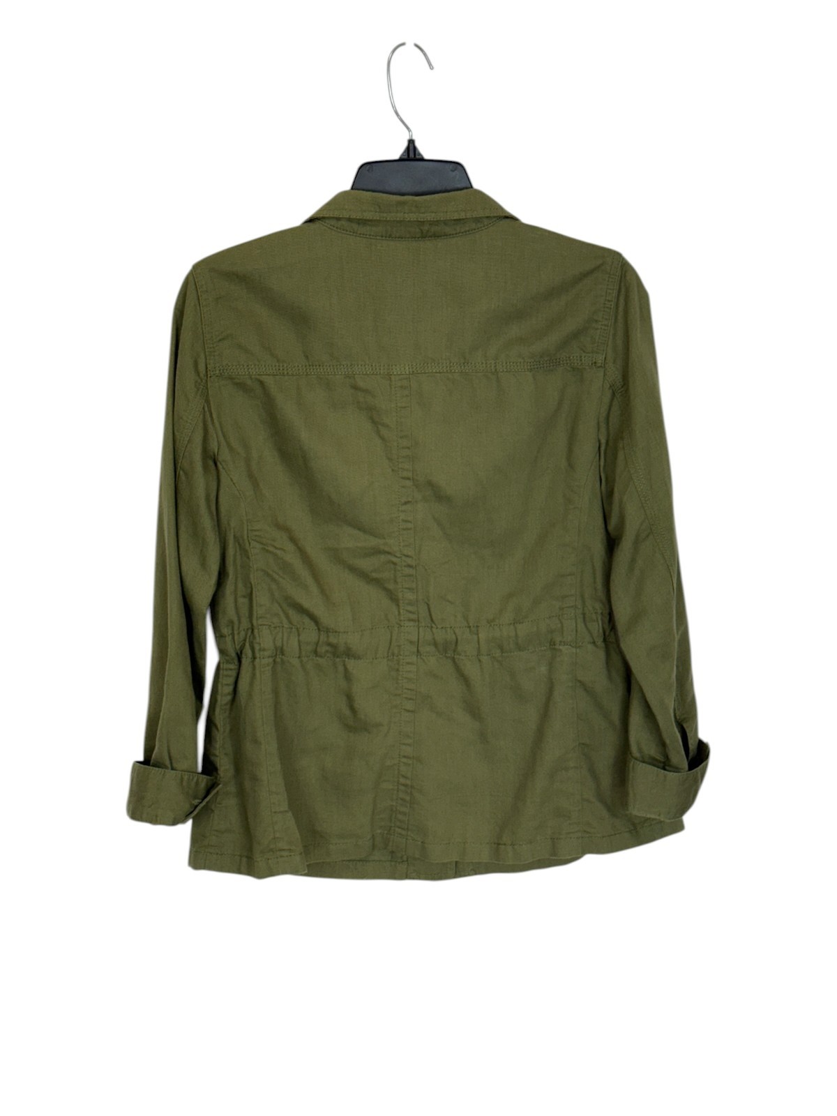 Talbots jacket sz Sp olive green military utilitarian safari cotton linen blend