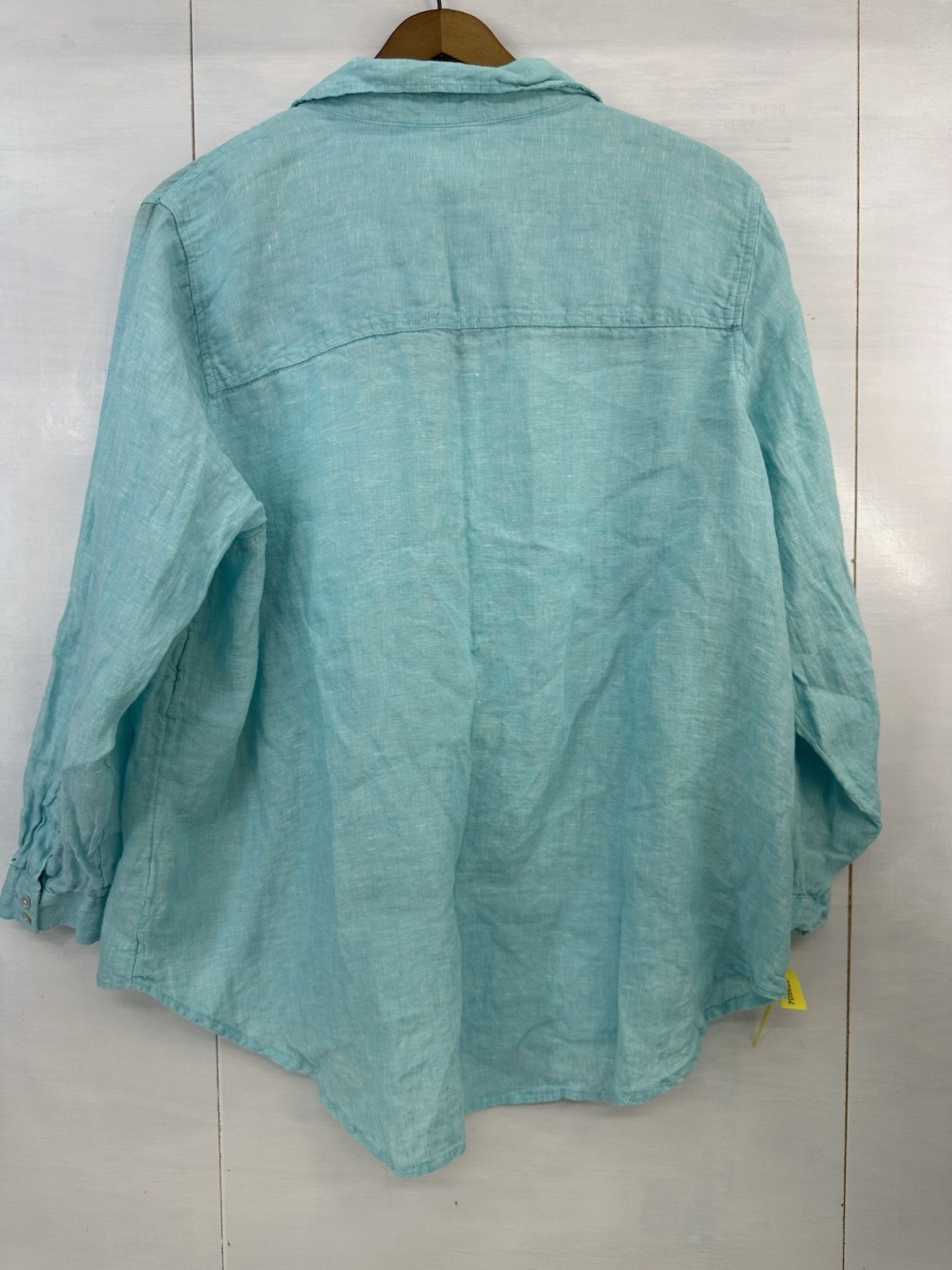 Sigrid Olsen Womans 100% Linen Button Up Shirt Aqua Blue Plus Size 2X READ
