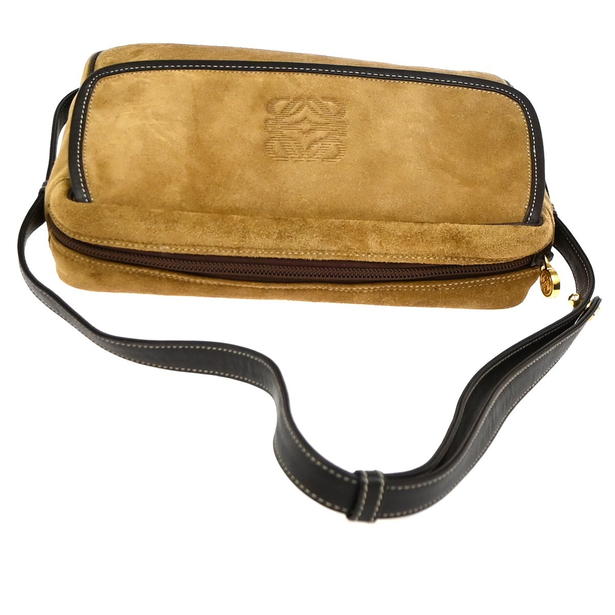 LOEWE Logo Anagram Shoulder Hand Bag Suede Leather Brown GHW 35YJ077