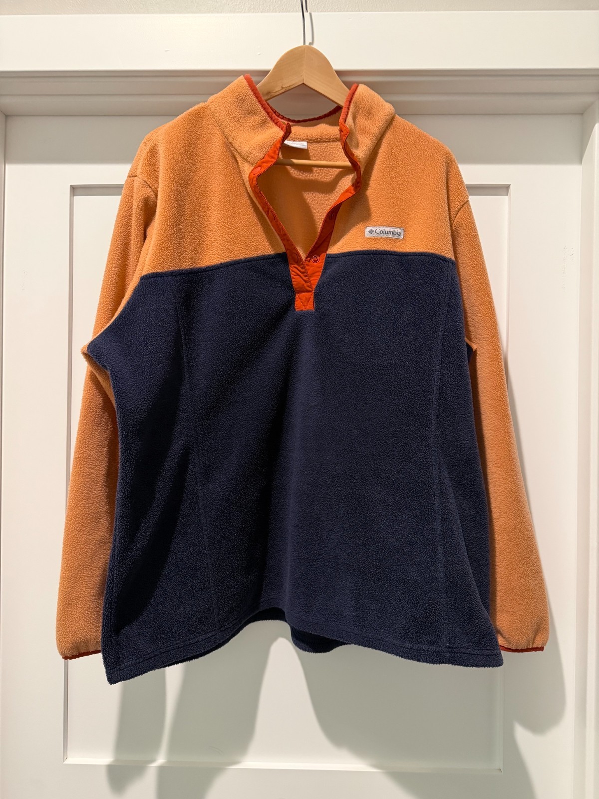 Columbia Womens 2X Navy Orange Fleece 1/4 Snap Button Pullover Sweatshirt Fleece