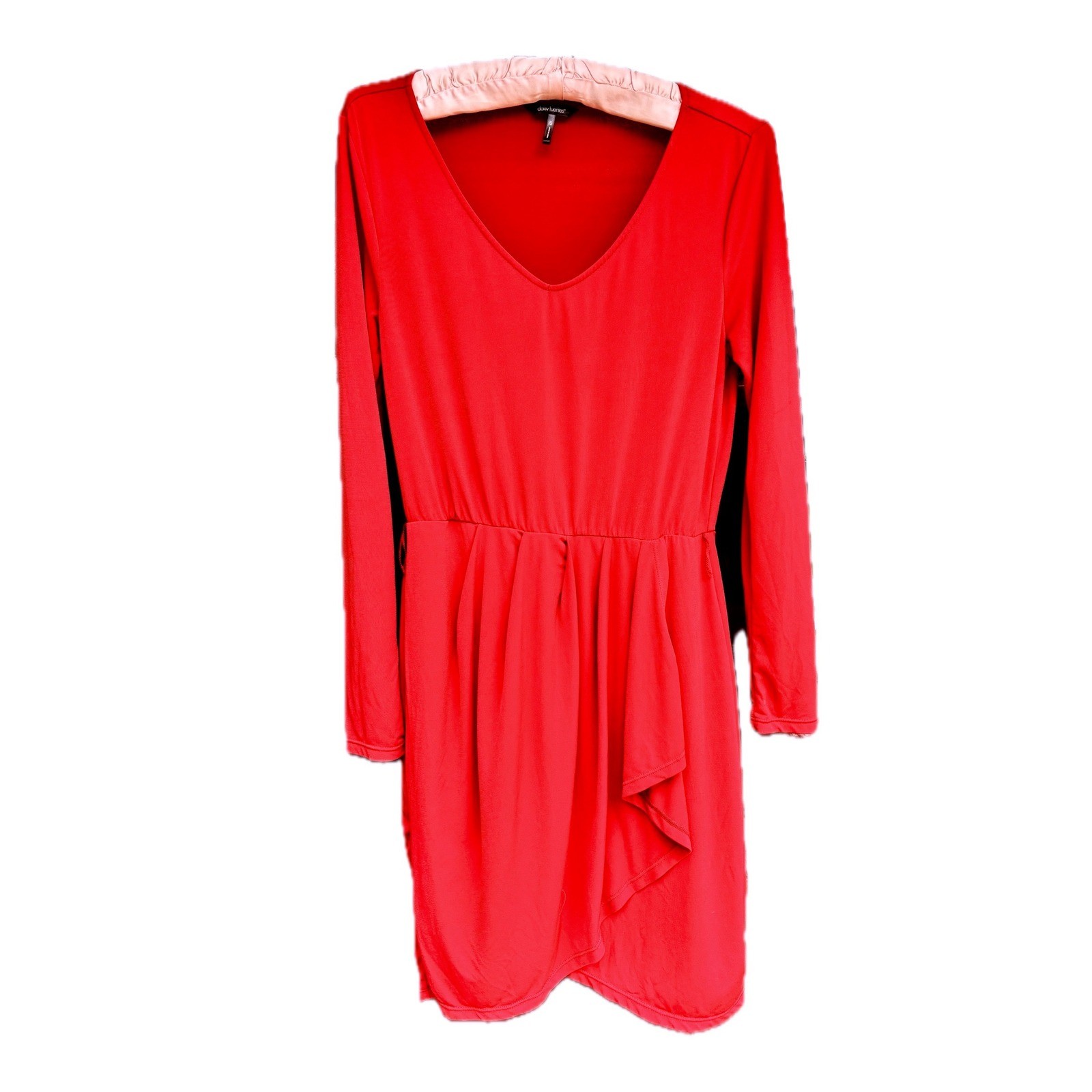 Daisy Fuentes Red V-Neck Long Sleeve Faux Wrap Dress Small Cordial Stretch