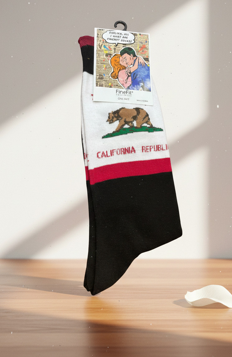 FINEFIT FUN SOCKS California flag $100 Unisex Socks, One Size 1 Pair (Black)