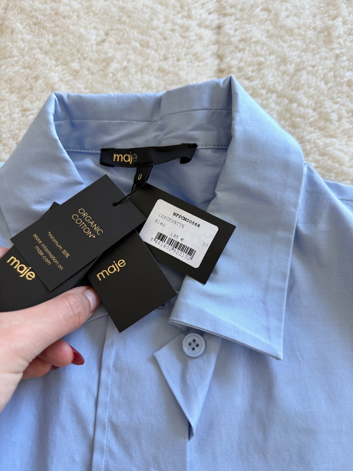 NWT Maje Light Blue Cropped Button Down Shirt with Removable Tie Size S Small
