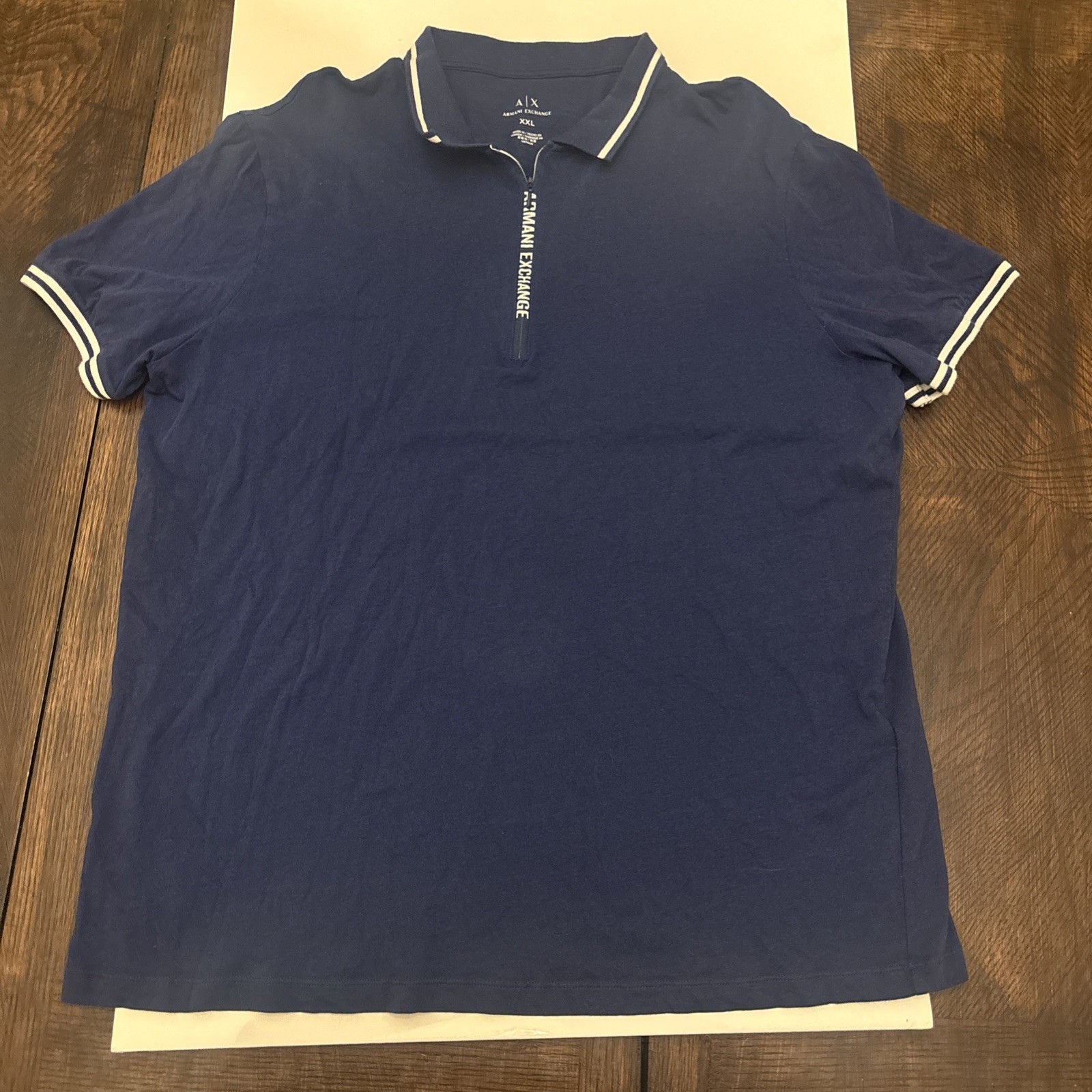 Armani Exchange AX Men Short Sleeve Zip Up Polo Navy Size XXL