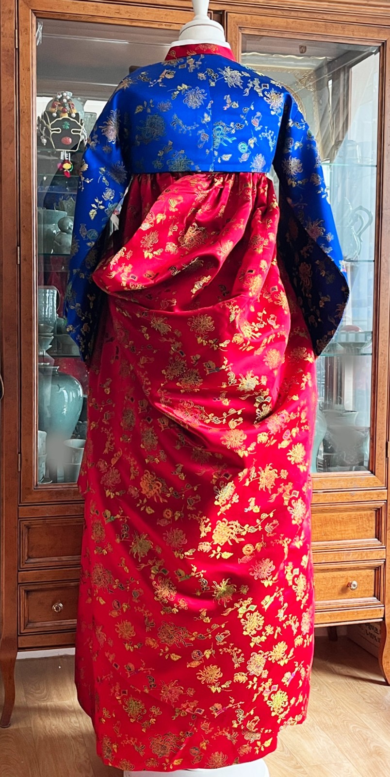 Unique 40-Year Vintage Korean Traditional Clothes Silk Durumagi Hanbok Full Set