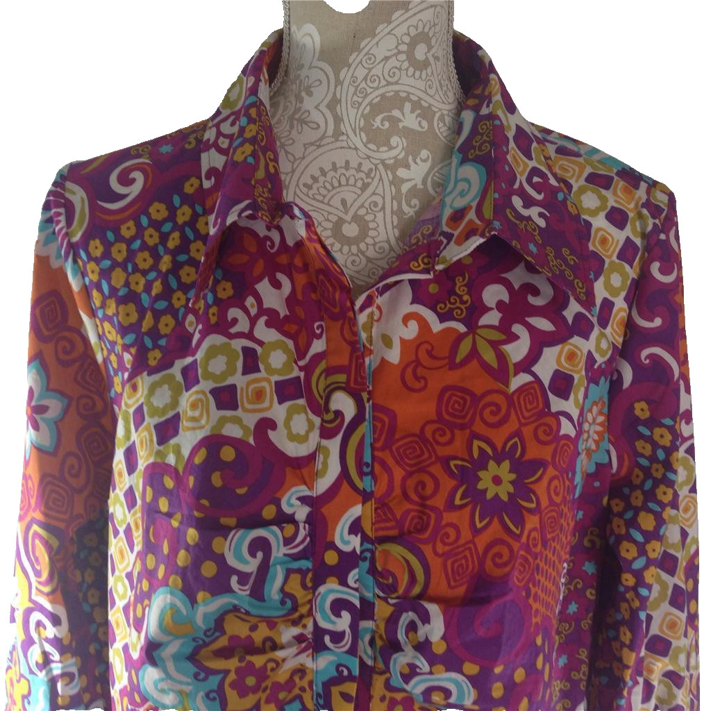 avenue by Jessica London Blouse Multi-color Floral Cotton Button Front Womens 14