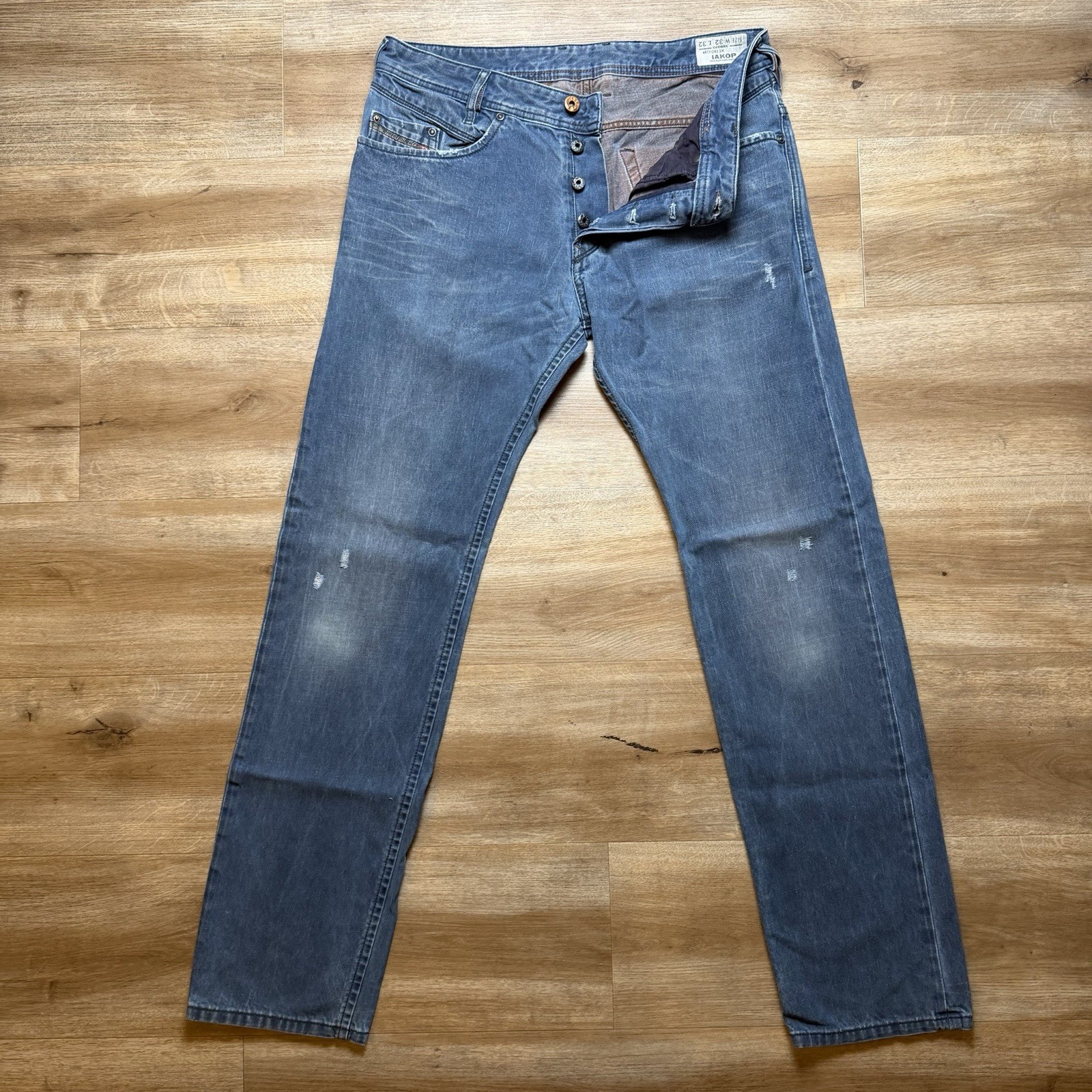 Diesel Iakop Jeans Men 32×32 Blue Slim Tapered Industrial Wash Distressed 0811K