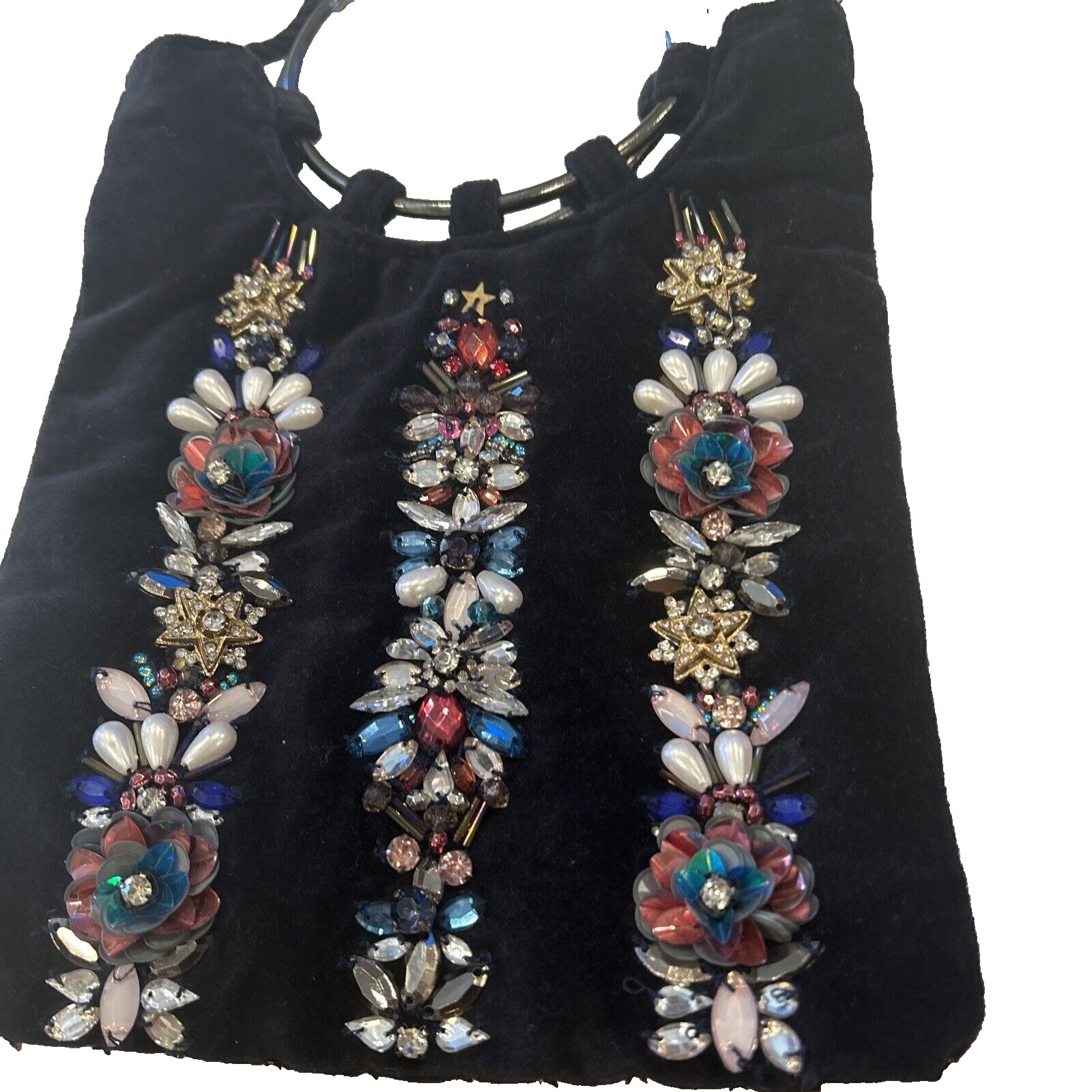 Accessorize Izabella Embellished Ring Handle Velvet Pouch Handbag Boho Bag Purse