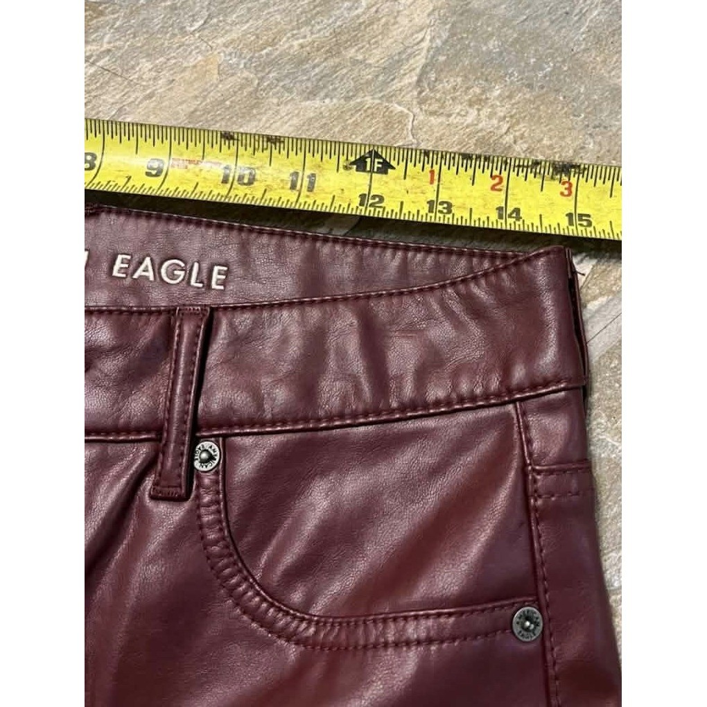 American Eagle Super High Rise Kick Boot Pants Women 10 Burgundy Faux Leather
