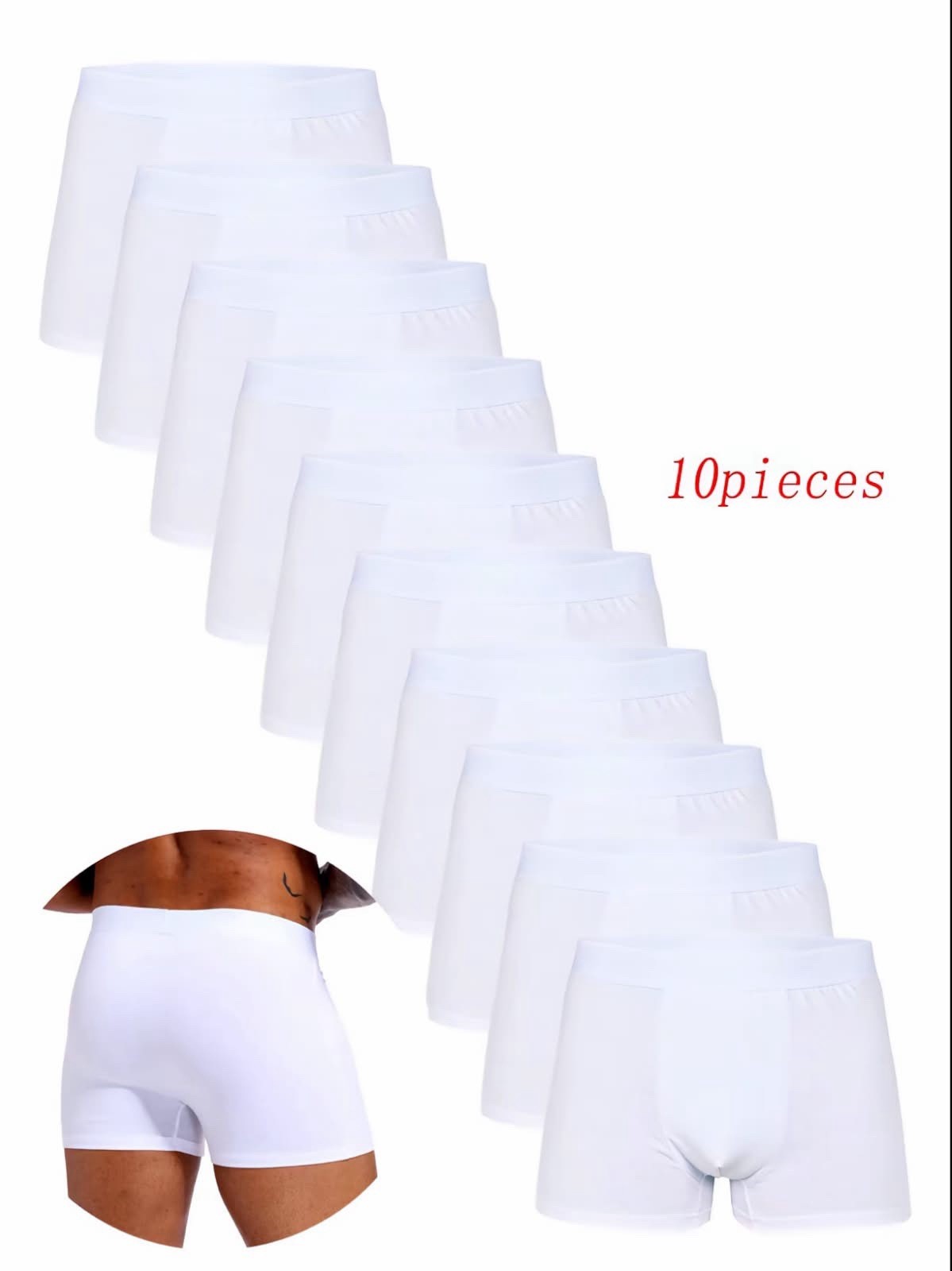 Men’s Solid White Boxer Briefs Underwear 10-Pack Regular XL New with Tags