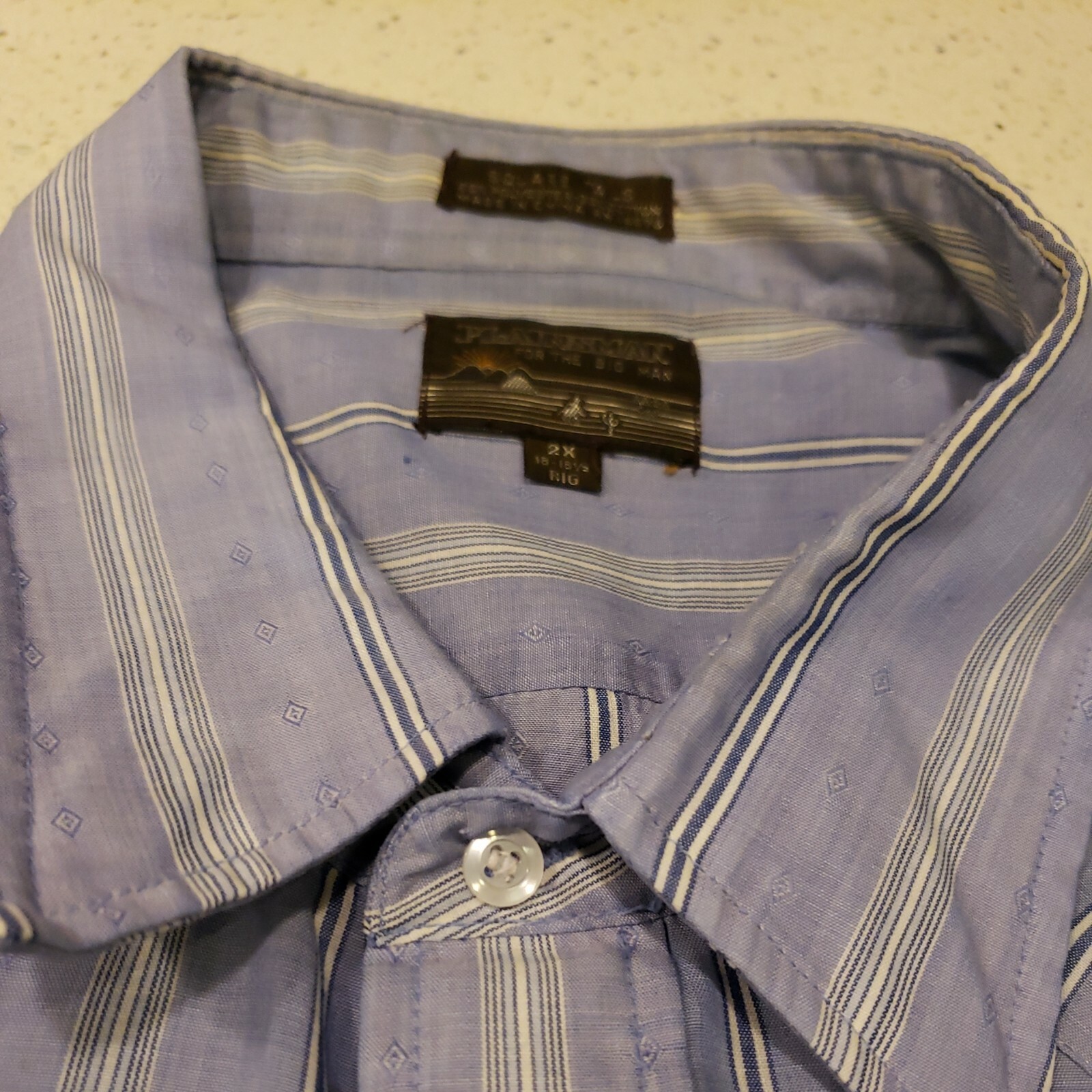 Plainsman Western Shirt mens 2x Big Long Sleeve Pearl Snap blue Stripes