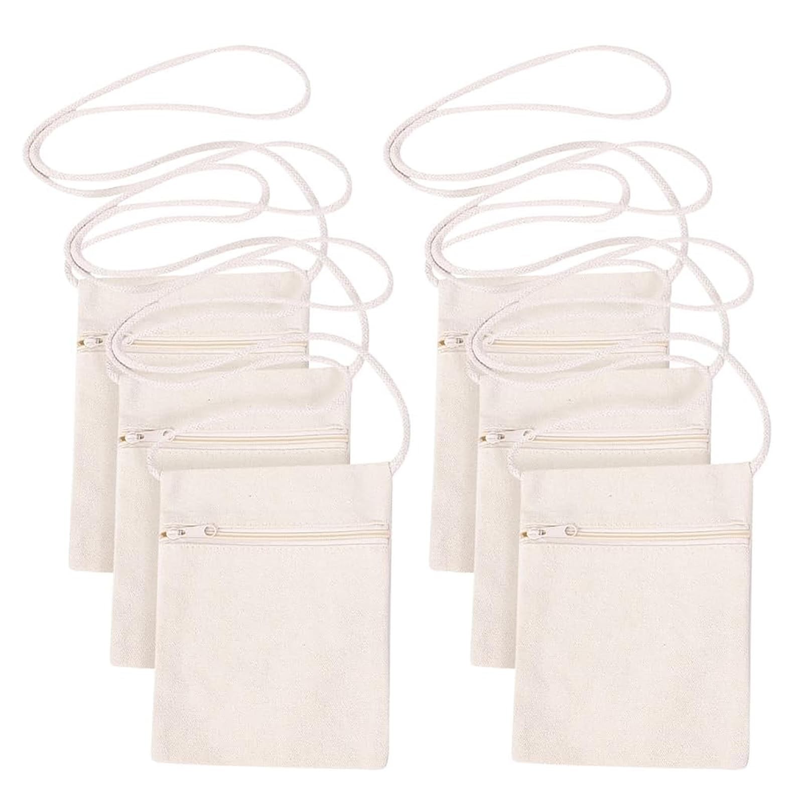 6Pcs 13x17cm Blank Canvas Crossbody Bag,Bulk Mini Zipper Shoulder Bags,Cloth