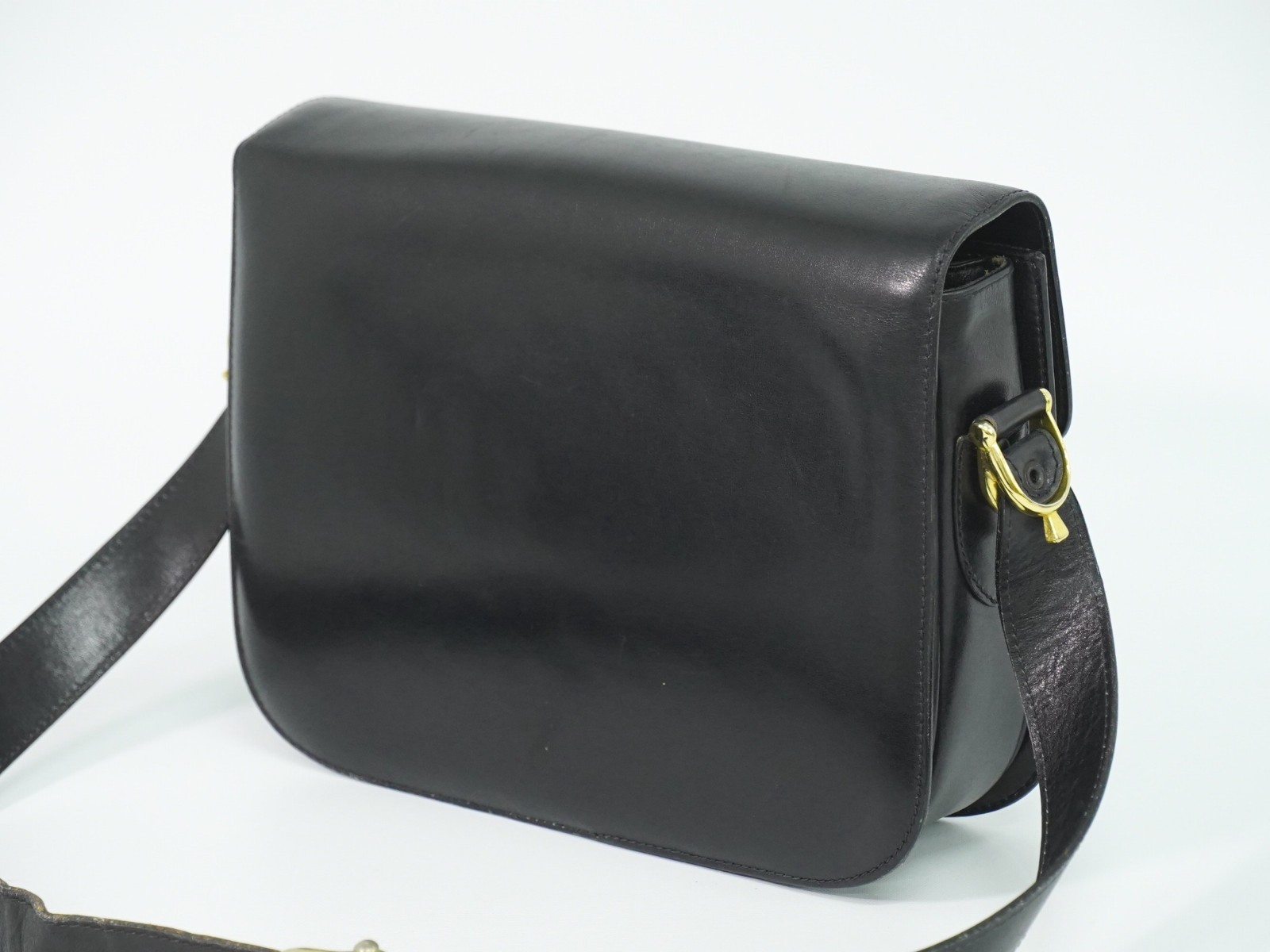 CELINE Horse Carriage Hardware Leather Shoulder Bag Black Gold