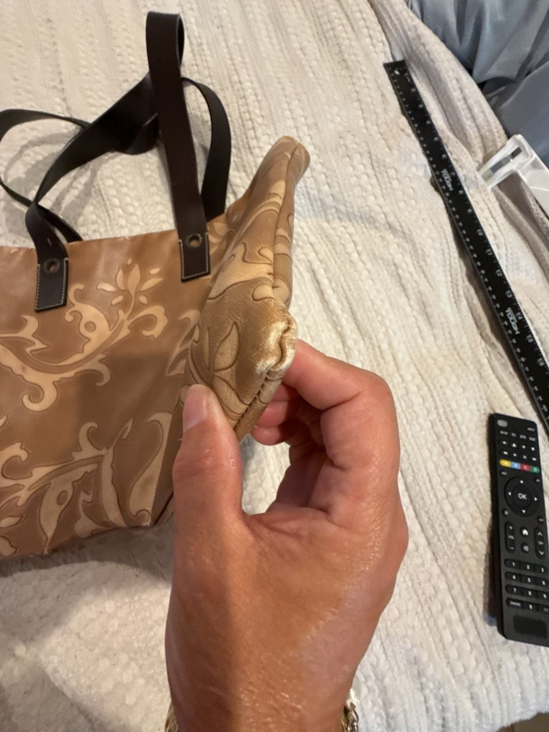 Falor Floral Embossed Leather Tote Handbag