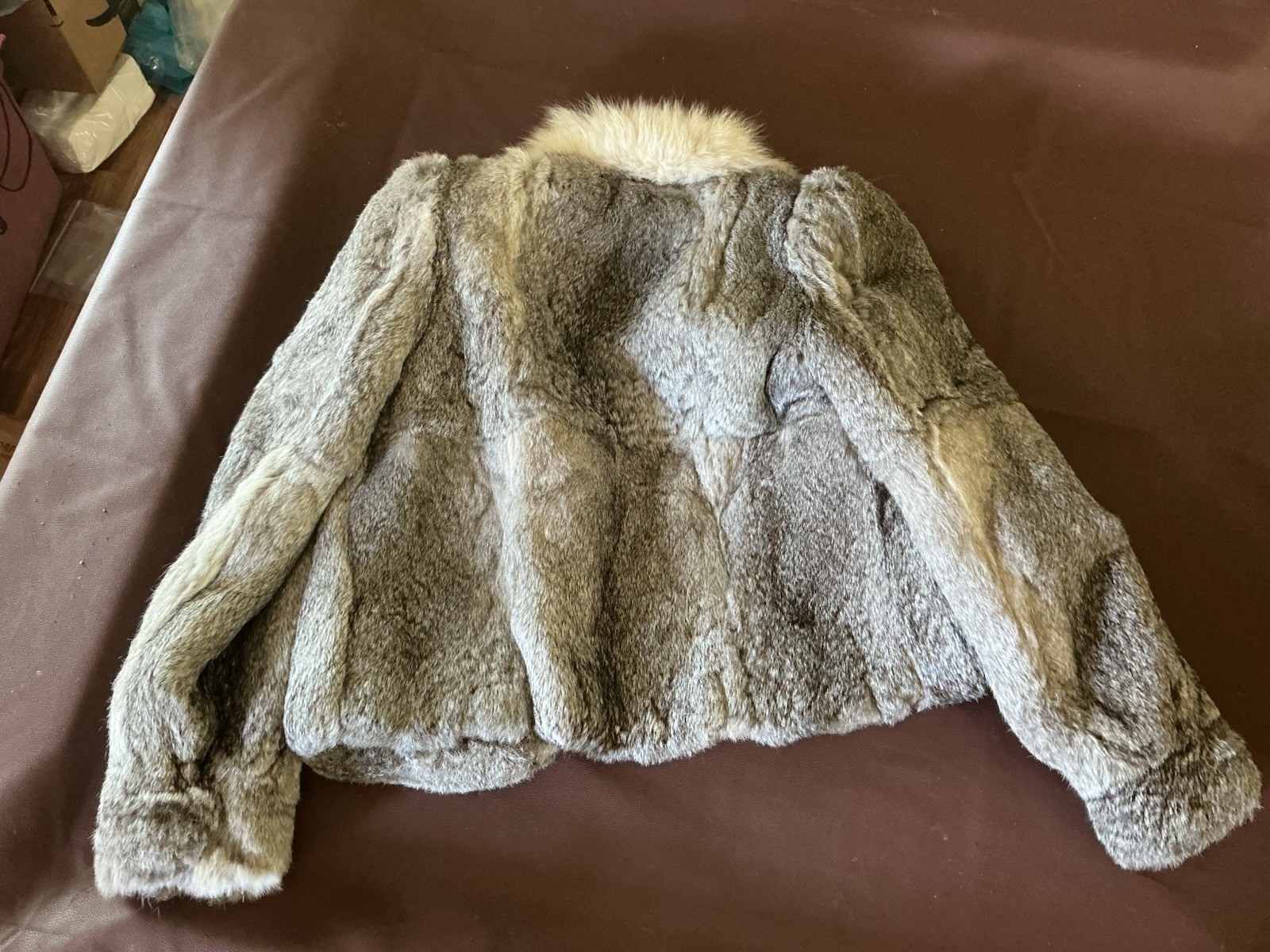 Wilsons Suede & Leather Gray Rabbit Fur Jacket Fox Fur Collar Lined S