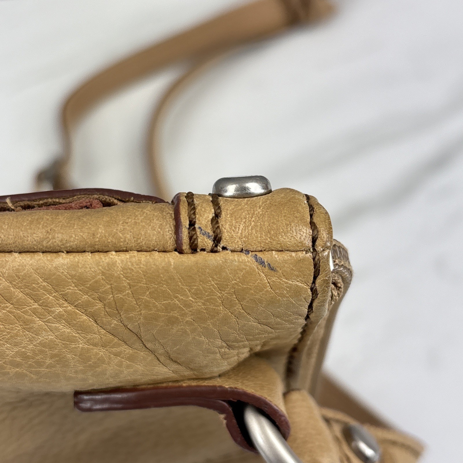 Fossil Maddox Patchwork Colorblock Lt Tan Leather Adj Strap Y2K Crossbody Purse