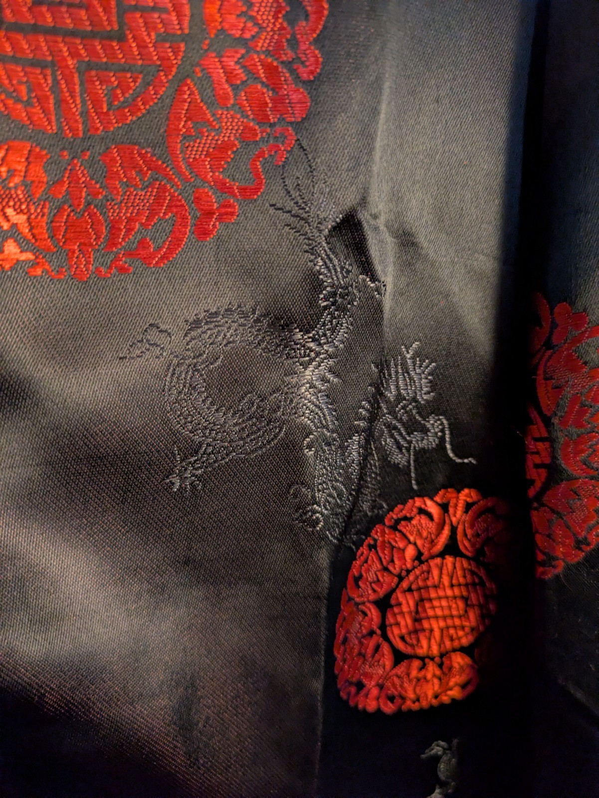 YHSL Mens XL (42″) Asian Jacket Dragon Black Red Knot Frog Closure Lined Pocket