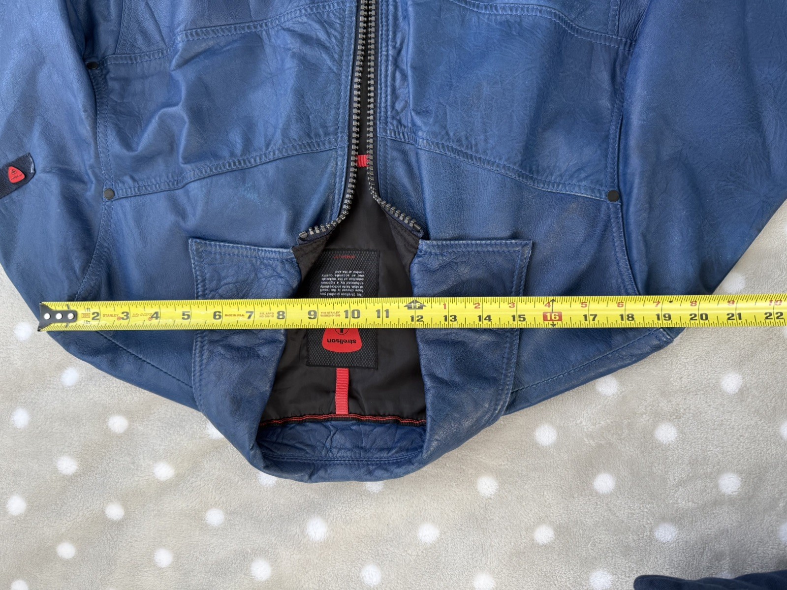 Blue Leather Jacket Strellson Racer Jacket XL Swiss Designer Lined Zip Up