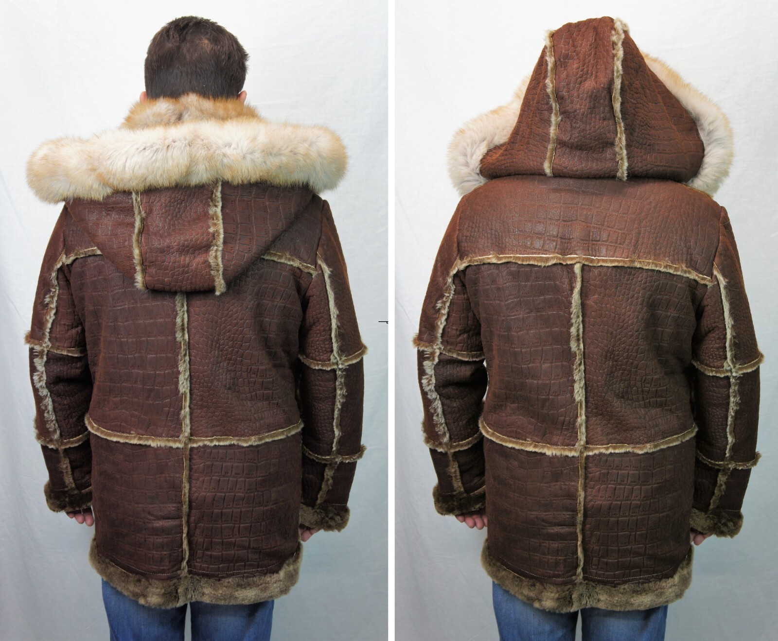 WHISKEY REAL SHEEPSKIN SHEARLING LEATHER REAL FOX MARLBORO TRENCH Coat S-8XL