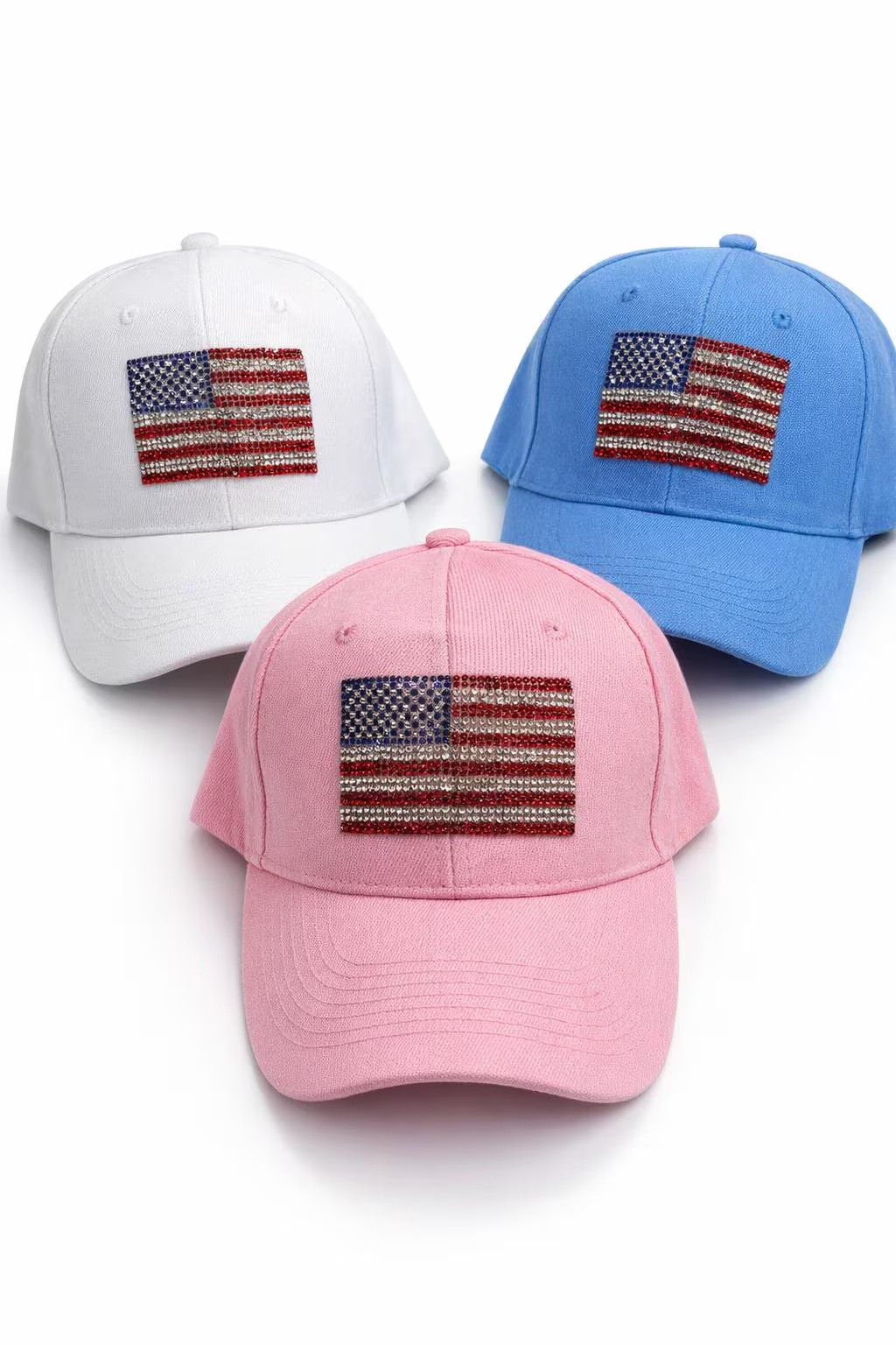 USA Flag Rhinestone Hat Patriotic Baseball Cap Women Adjustable Pink Blue White