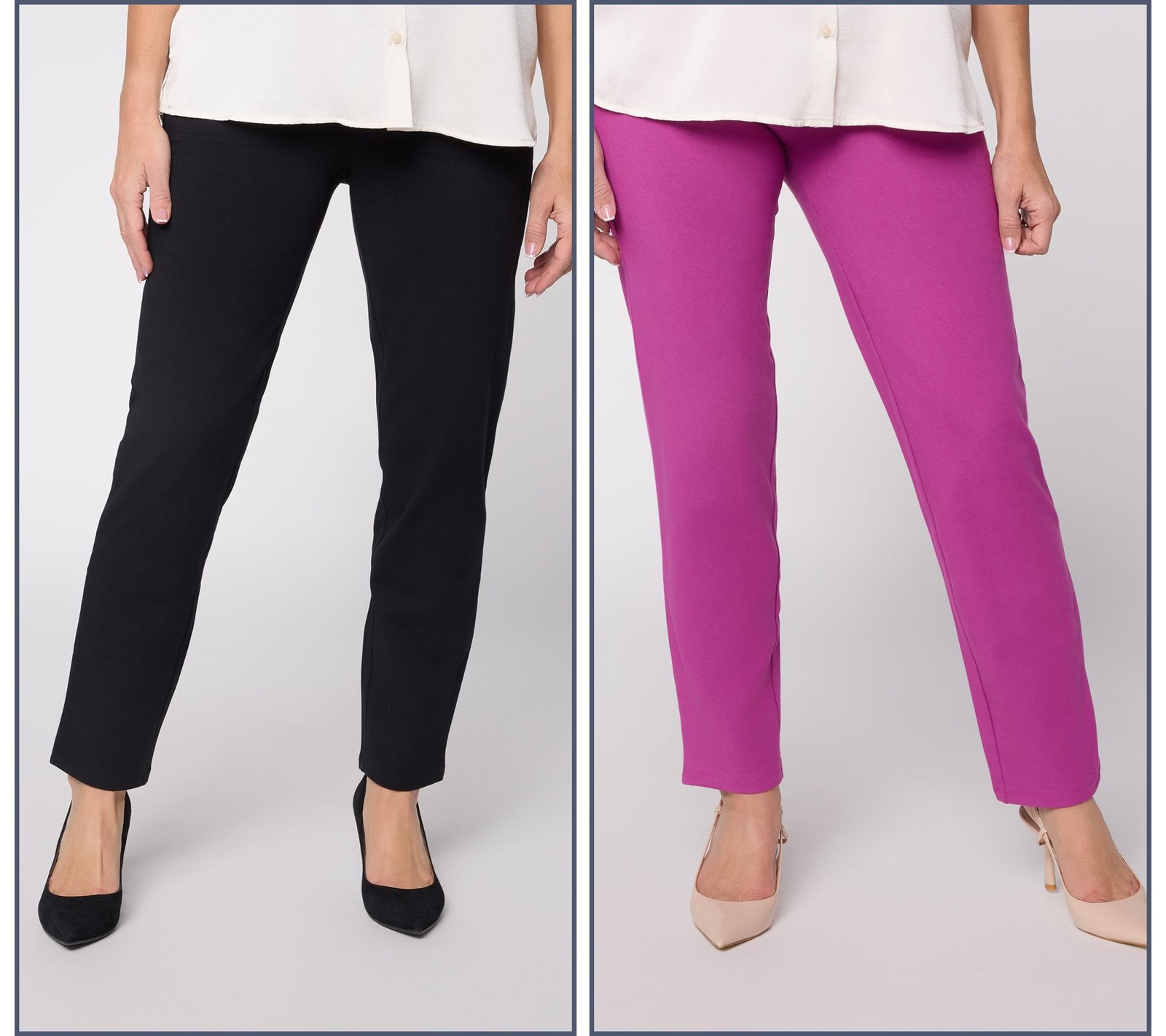 Women with Control Regular Set of 2 86/14 Slim Leg Ankle Icon Pant BlkPassionFru