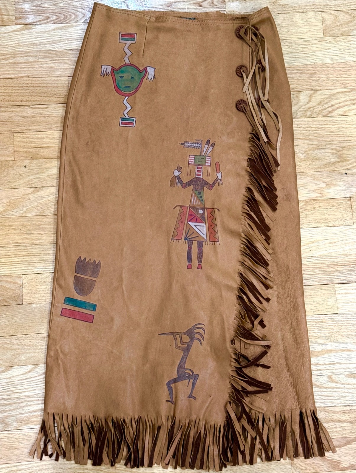 VINTAGE RARE NATIVE AMERICAN HAND PAINTED RALPH LAUREN LEATHER DRESS SIZE M