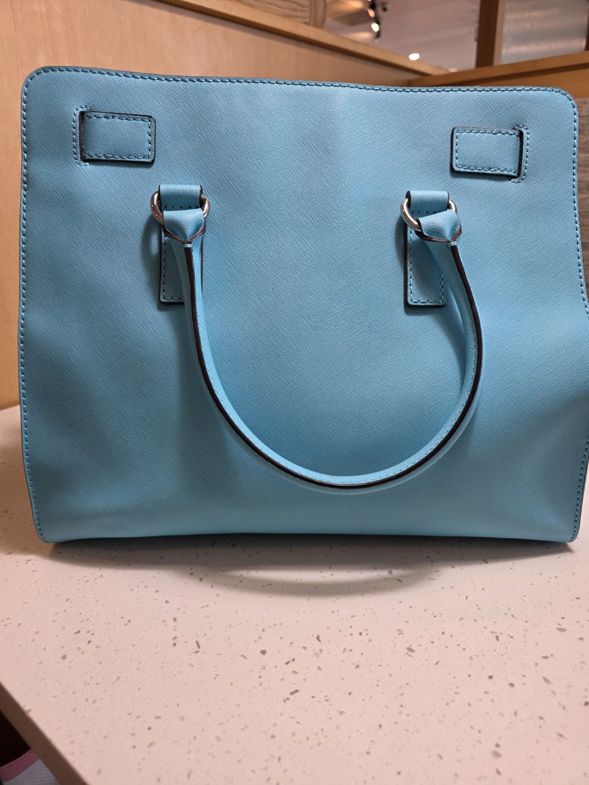 Michael Kors Aqua Blue Medium Blue Satchel Top Handle Silver Hardware Dust Bag